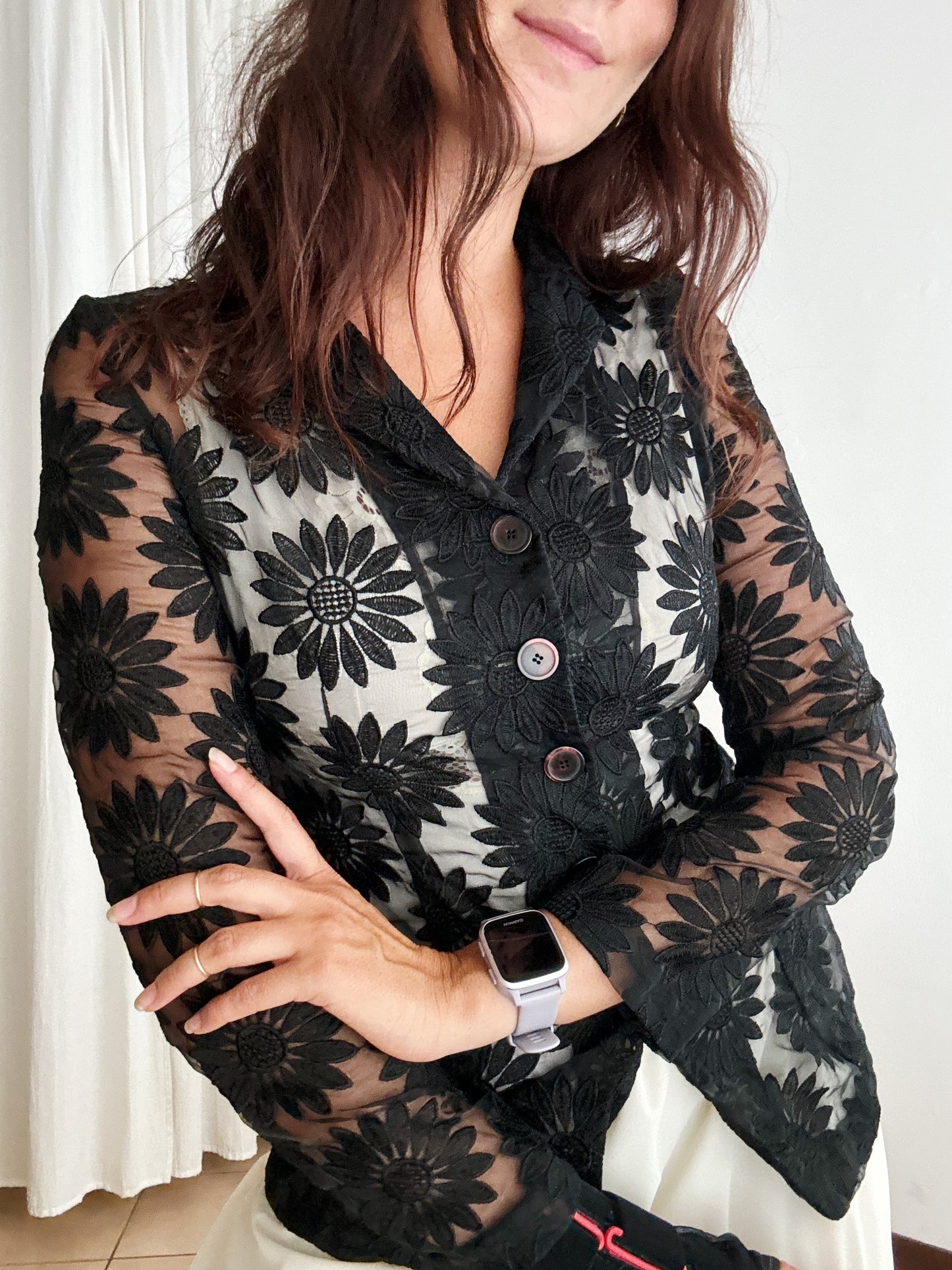 Blazer in organza con fiori S