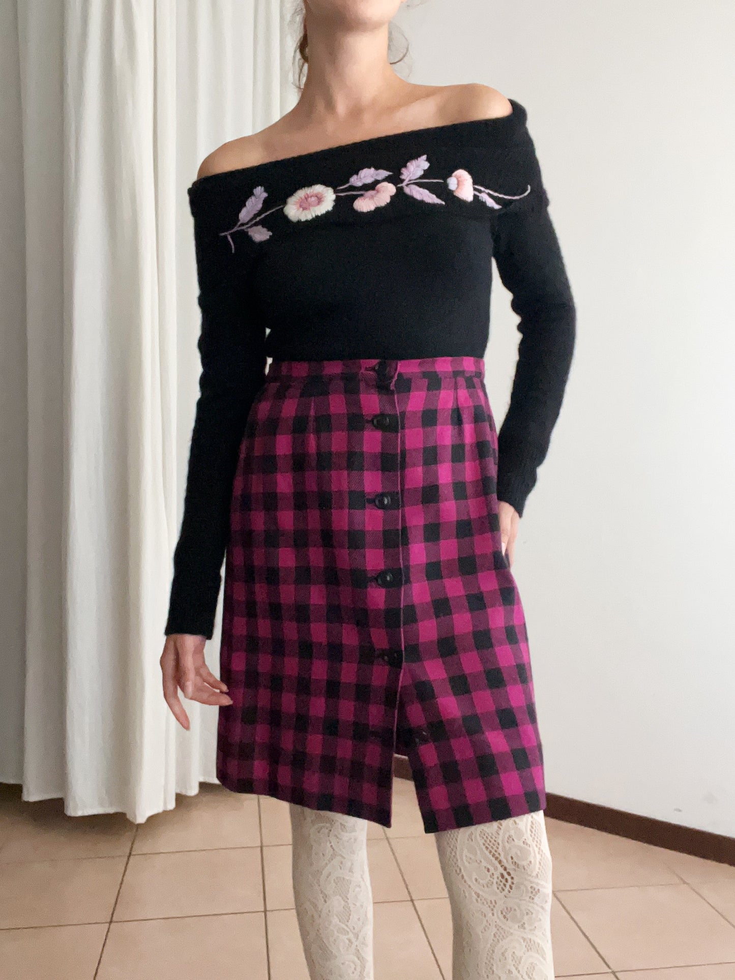 Gonna quadri fuxia neri 44