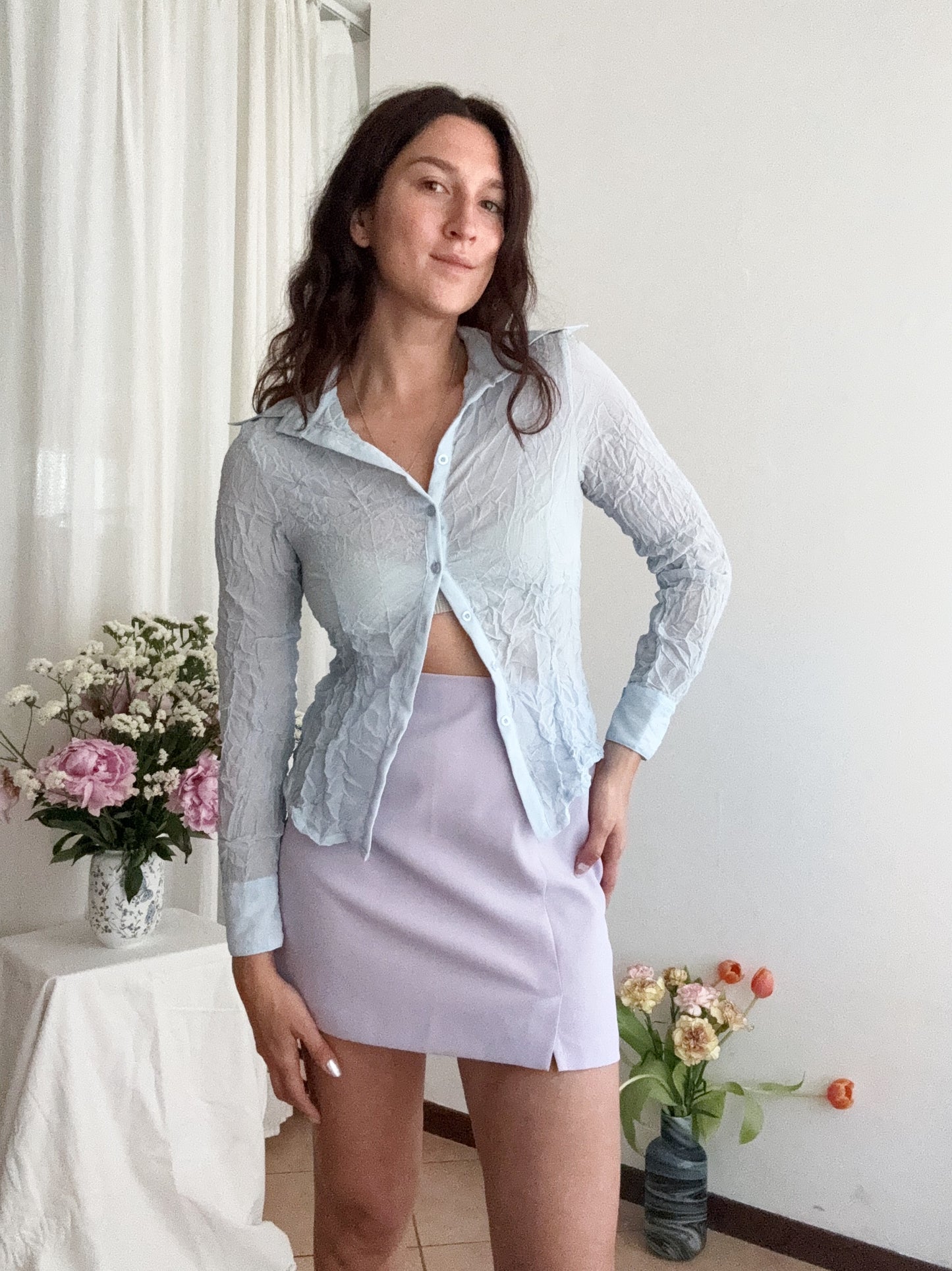 Camicia azzurra seta S