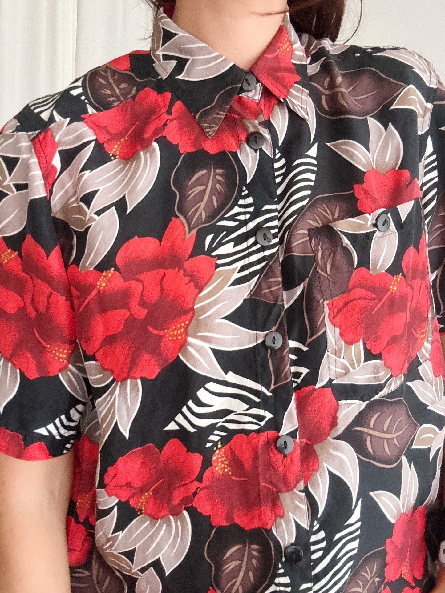 Camicia seta nera rossa 40