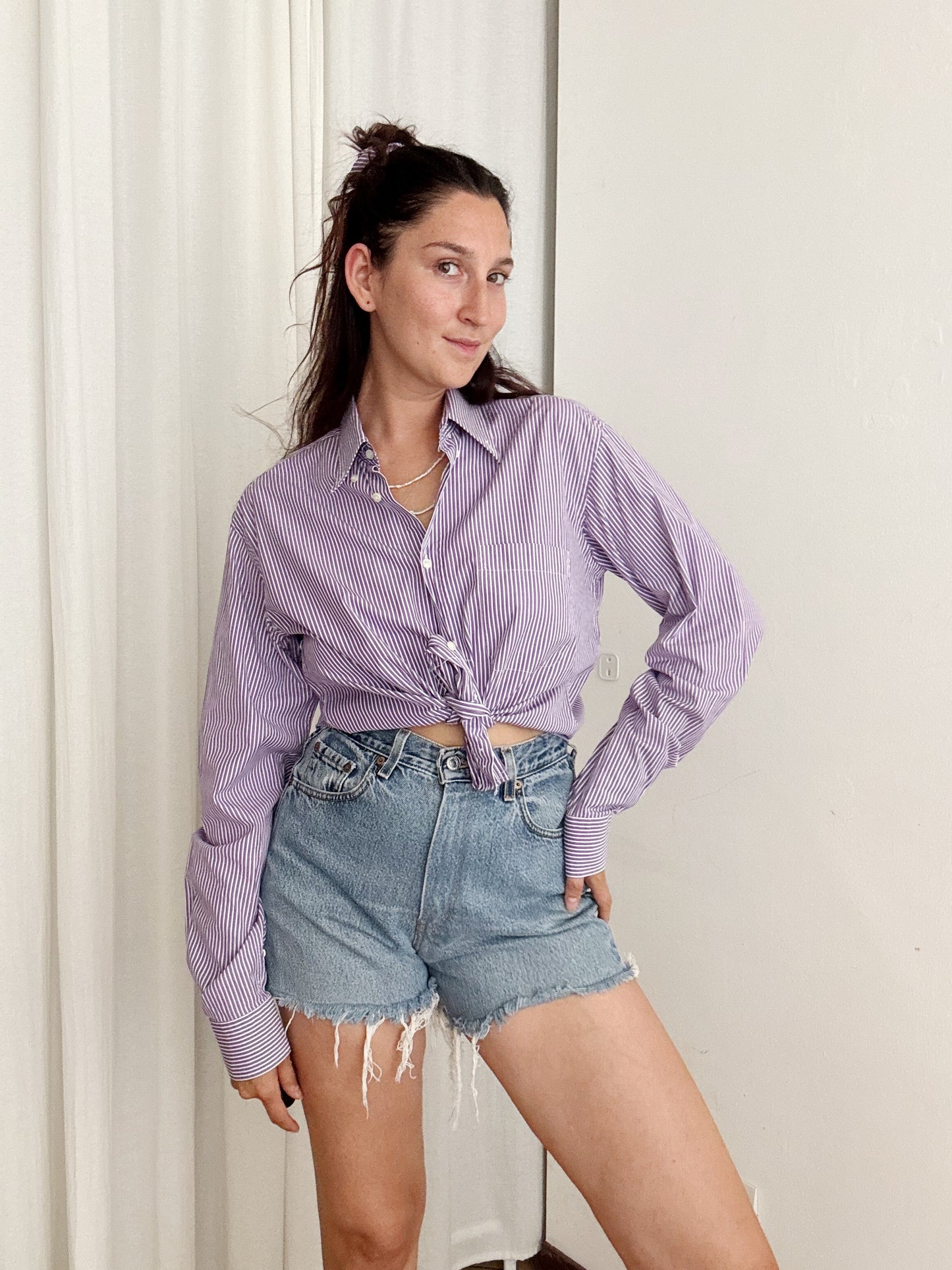 Crop + scrunchie righe viola