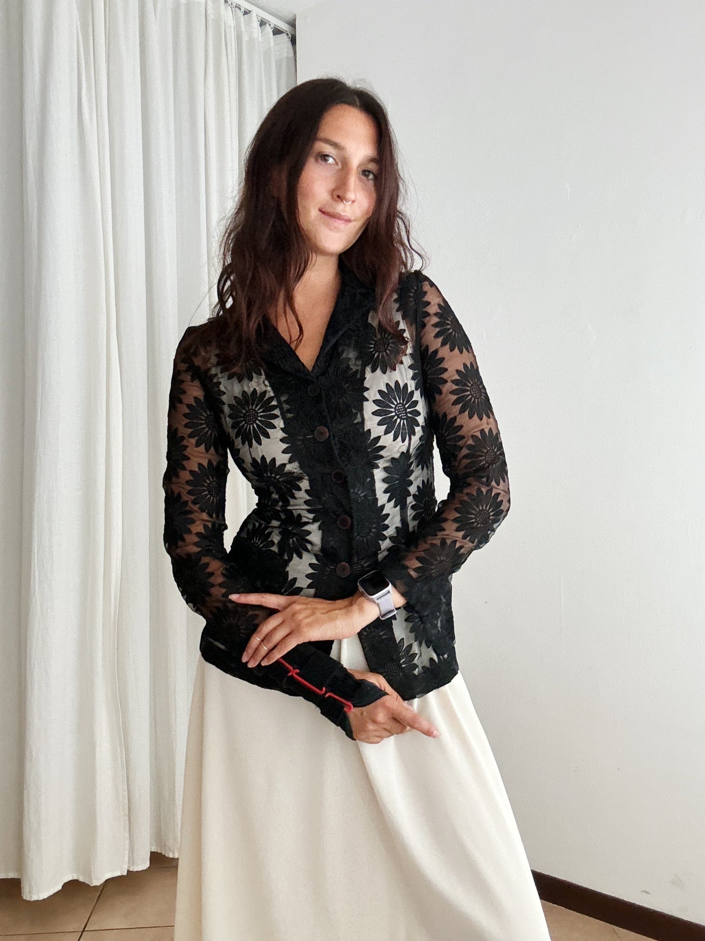 Blazer in organza con fiori S