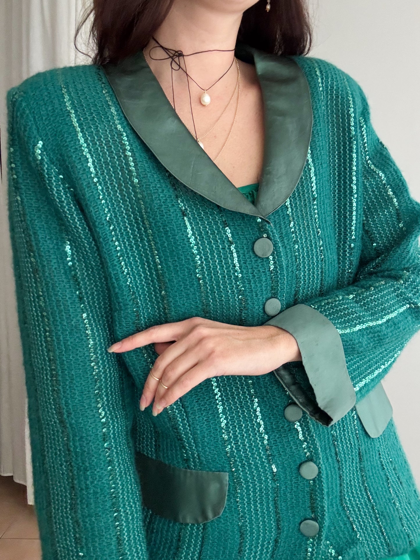 Cardigan blazer verde L