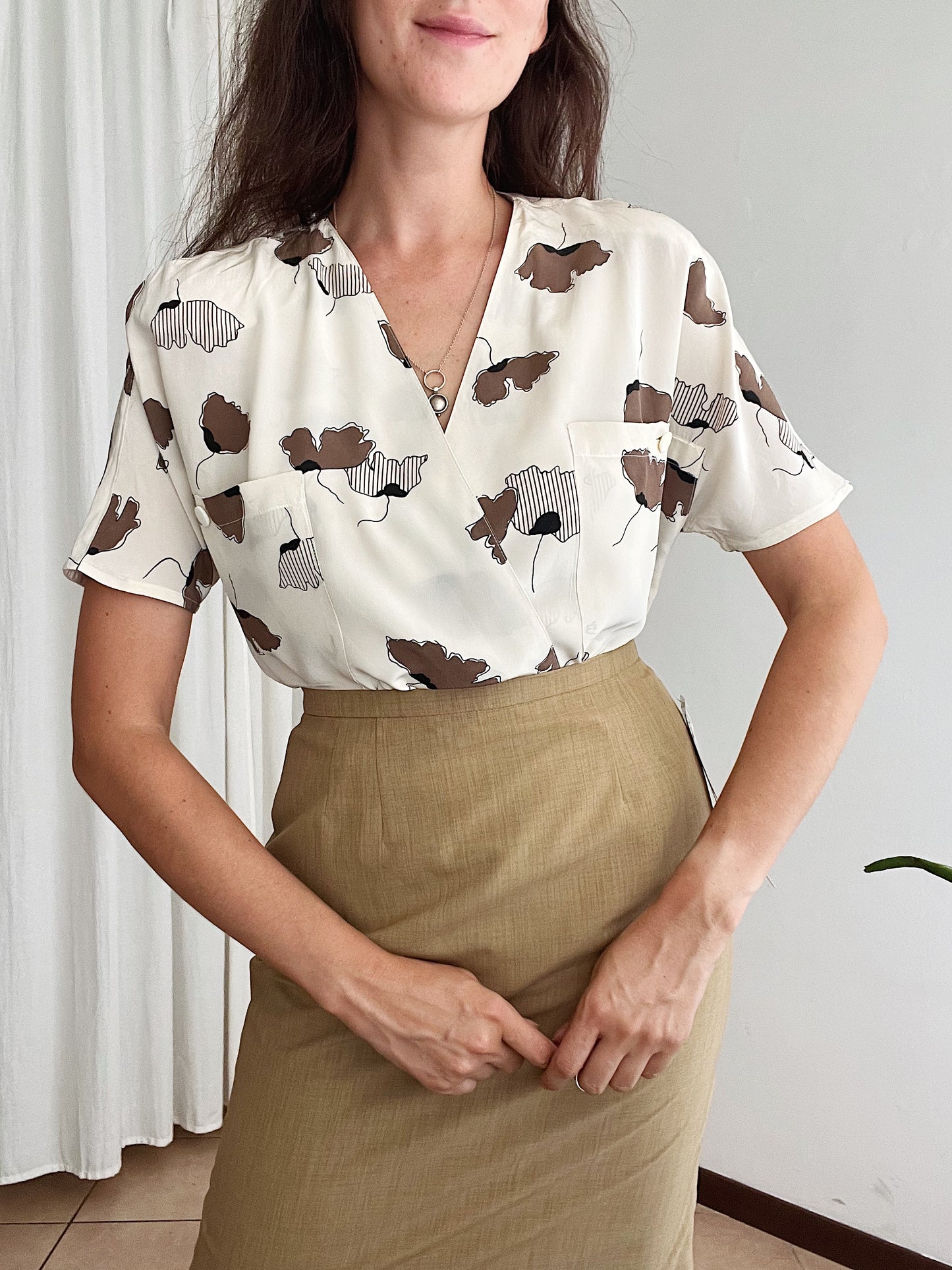 Blusa seta panna beige L