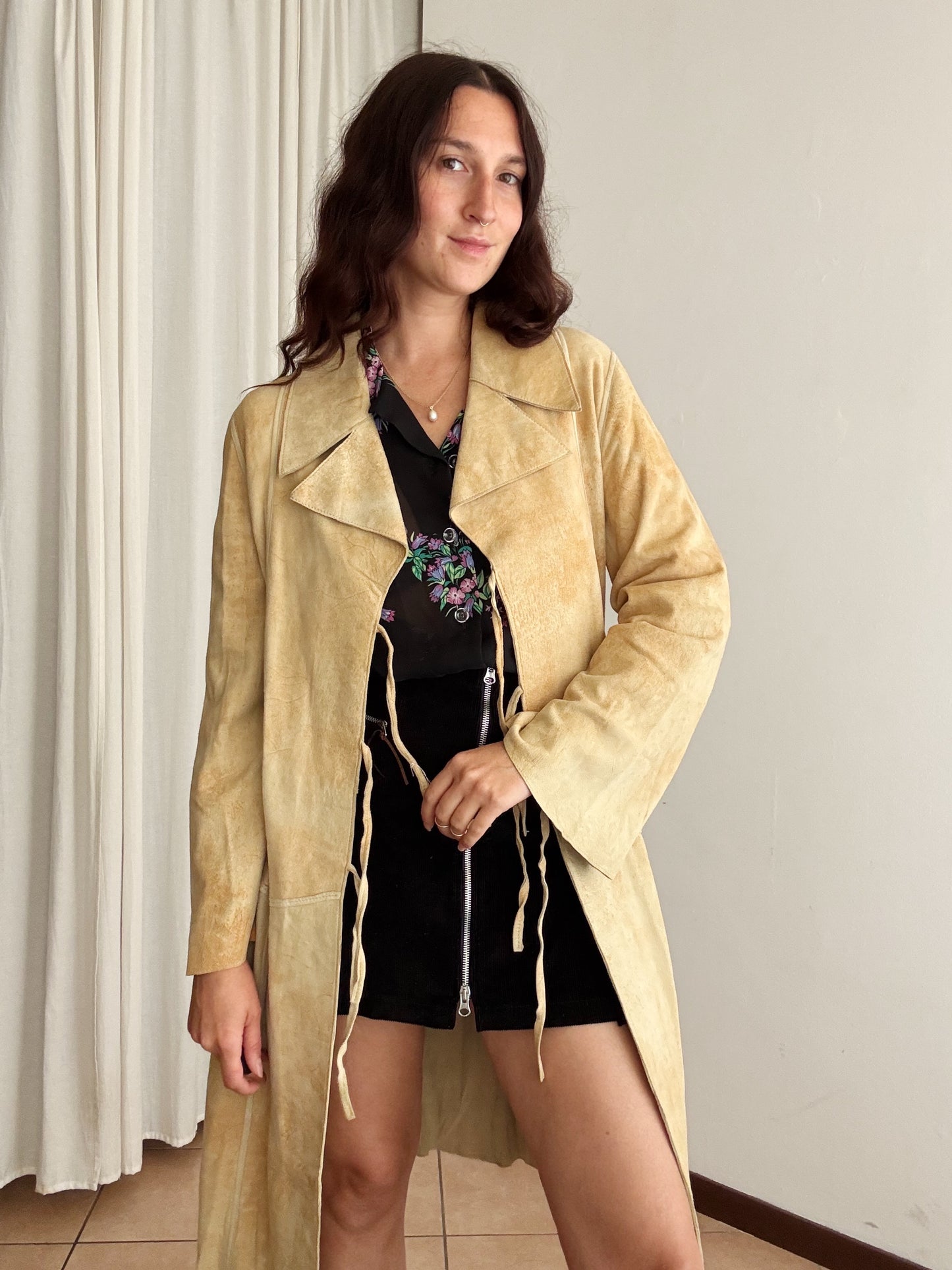 Giacca in pelle lunga scamosciata M/L
