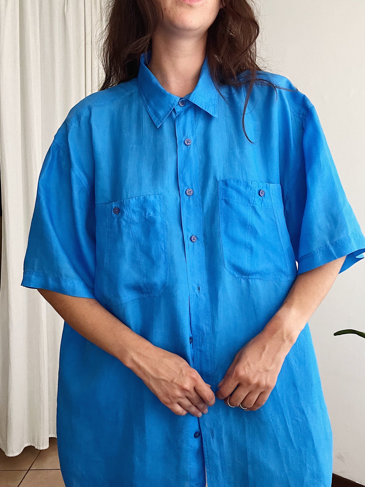 Camicia seta blu elettrico L