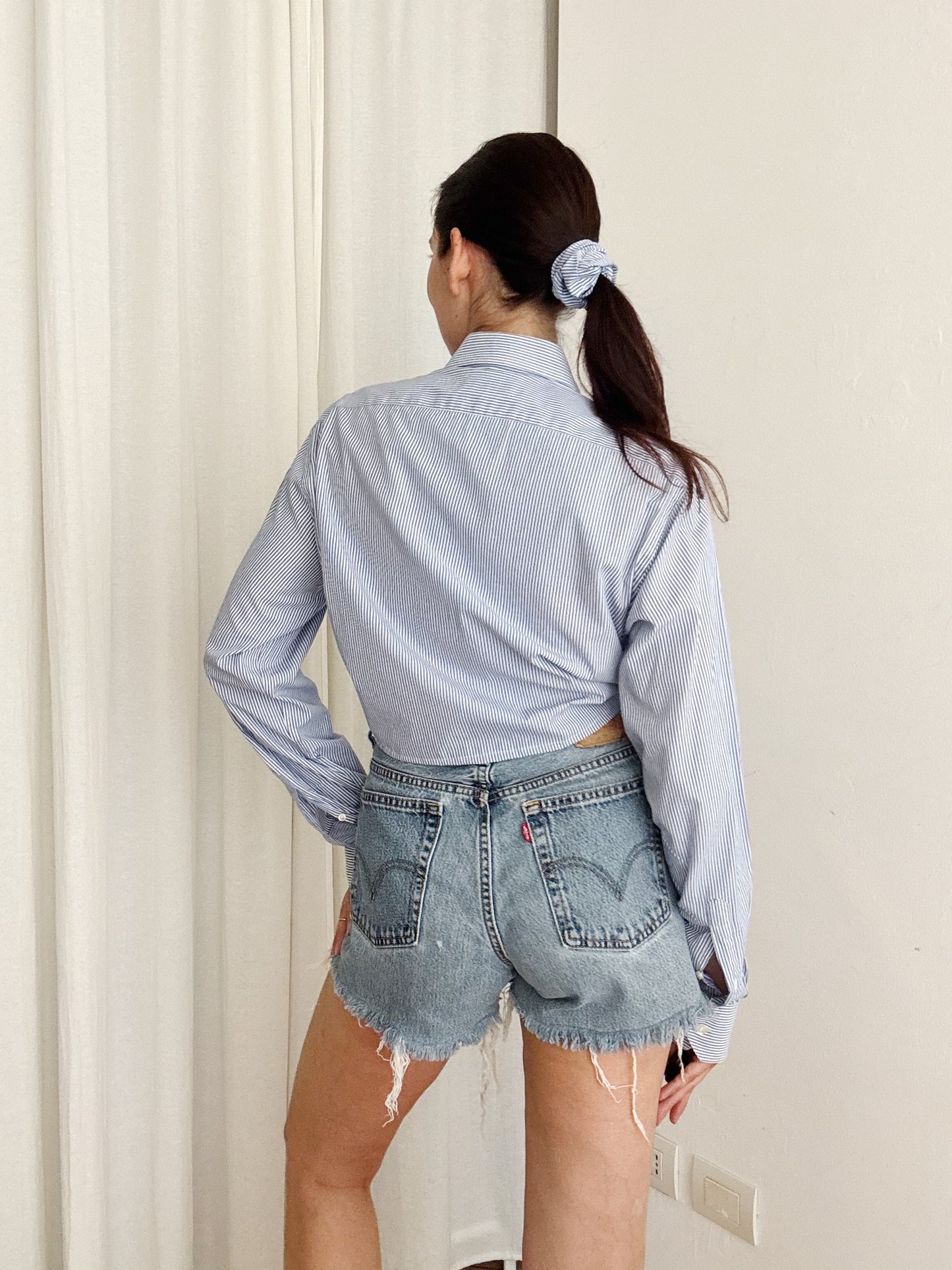 Crop + scrunchie righe blu
