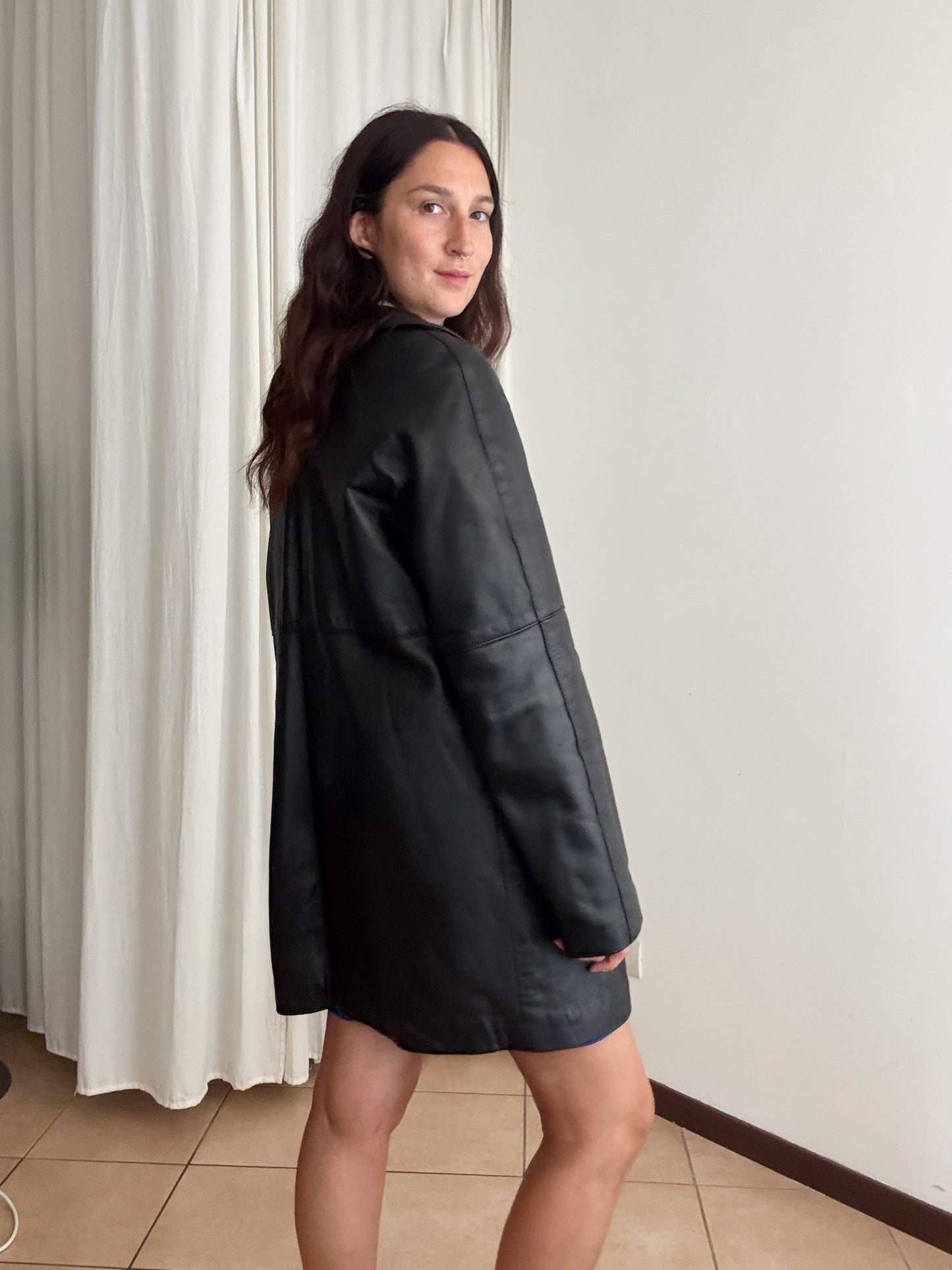 Giacca in pelle nera unisex L