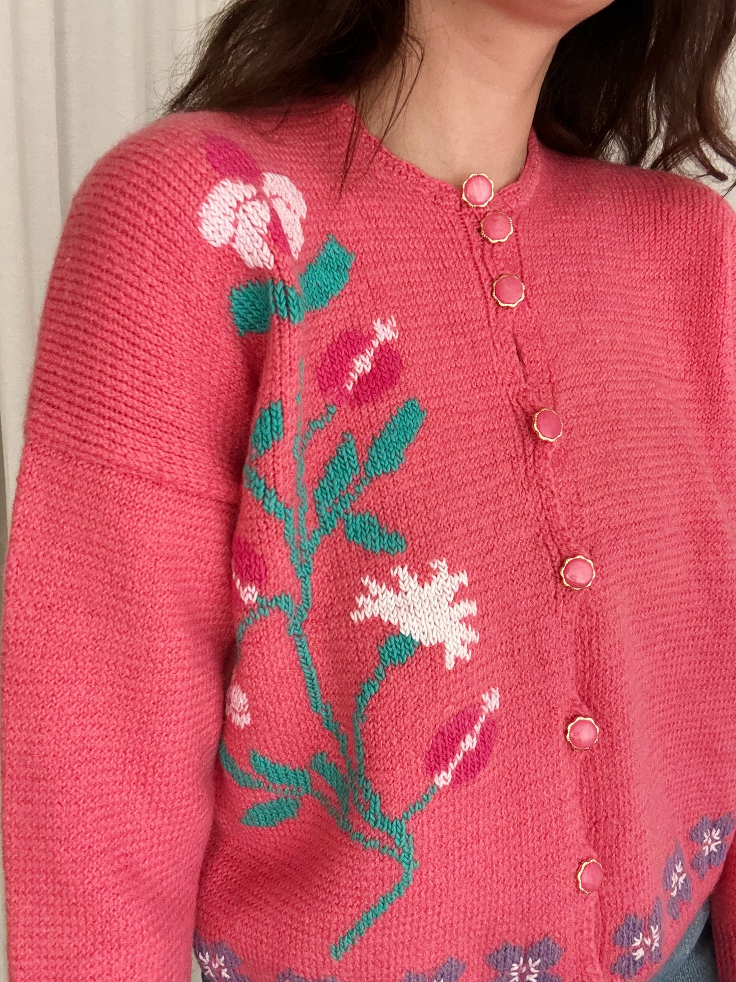 Cardigan rosa fiori S/M