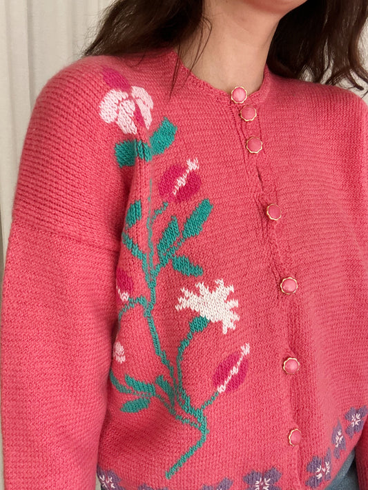 Cardigan rosa fiori S/M