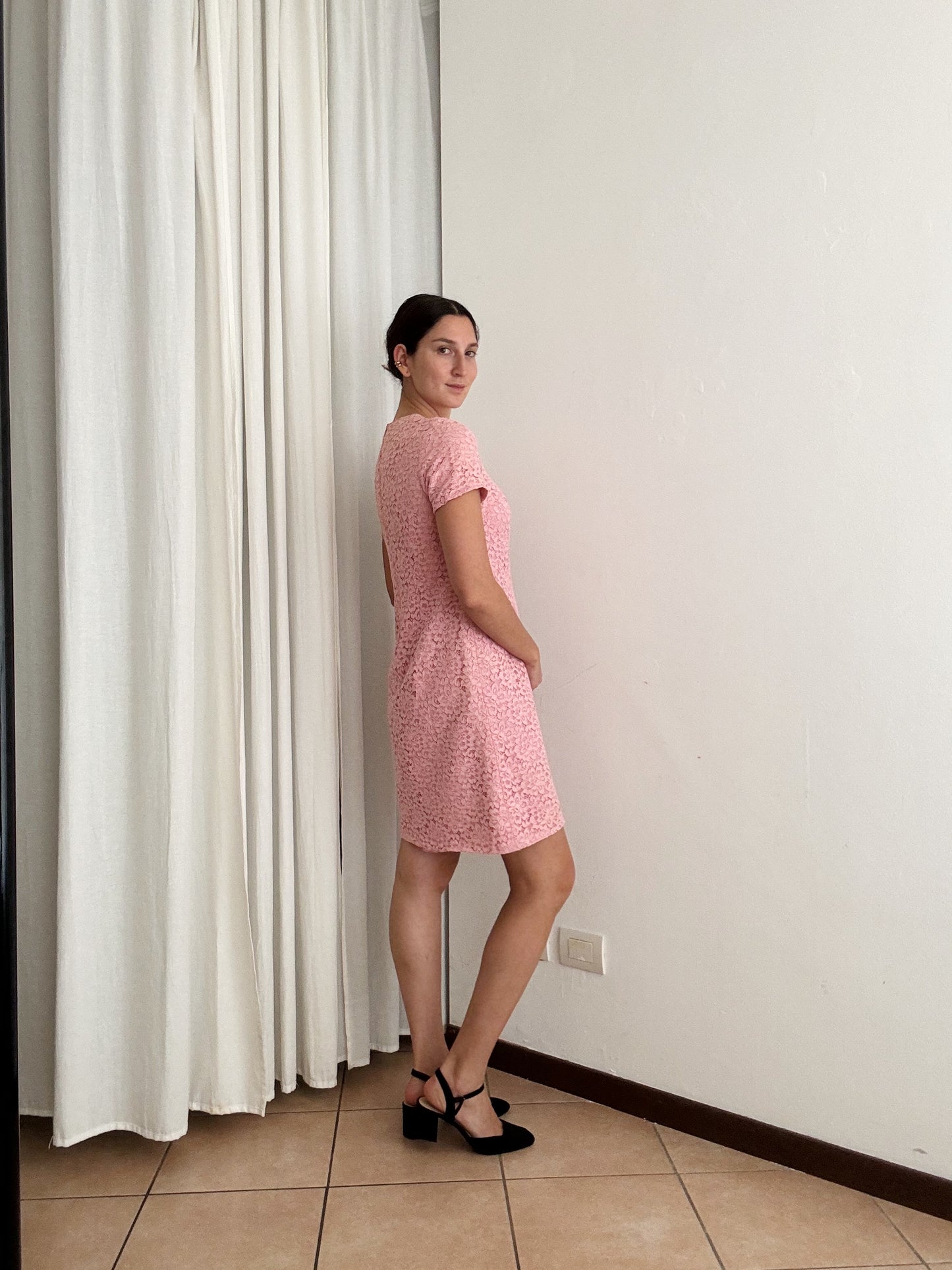 Abito sartoriale pizzo rosa M