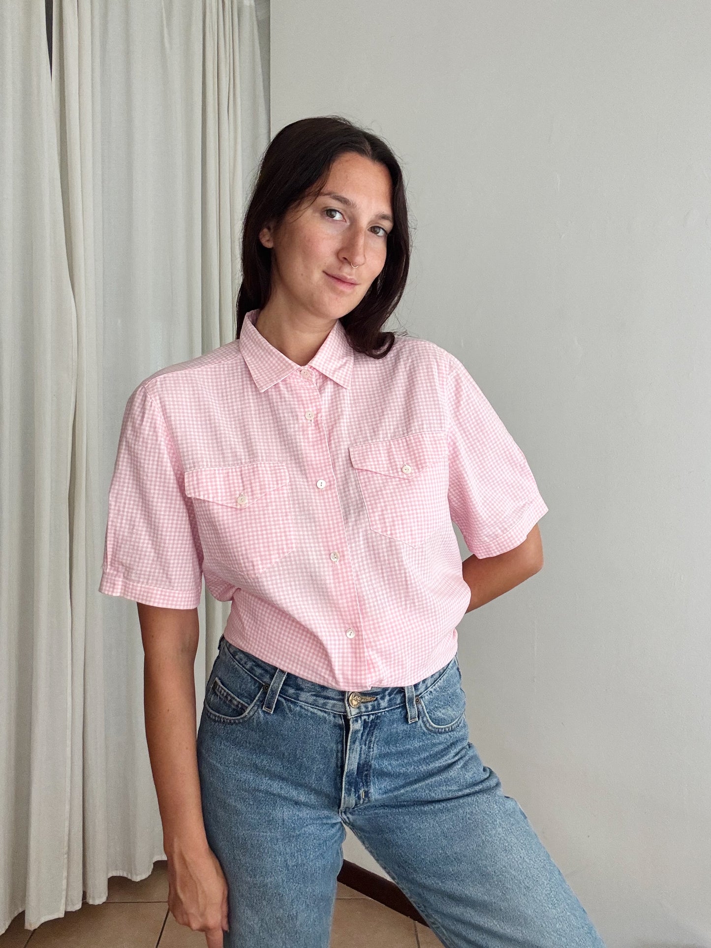 Camicia a quadretti rosa L