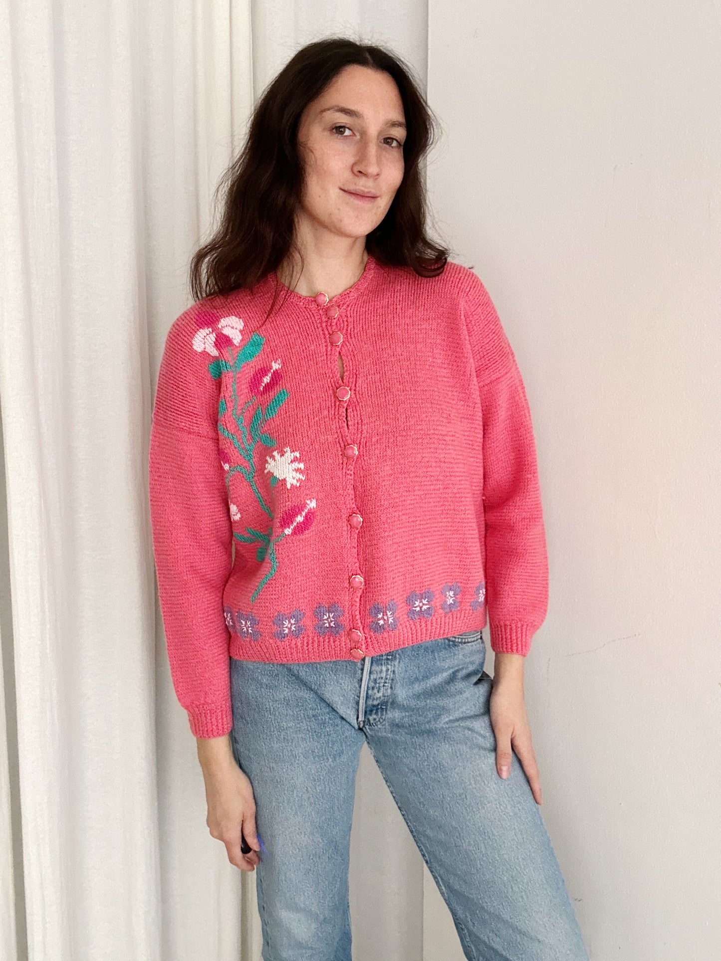 Cardigan rosa fiori S/M