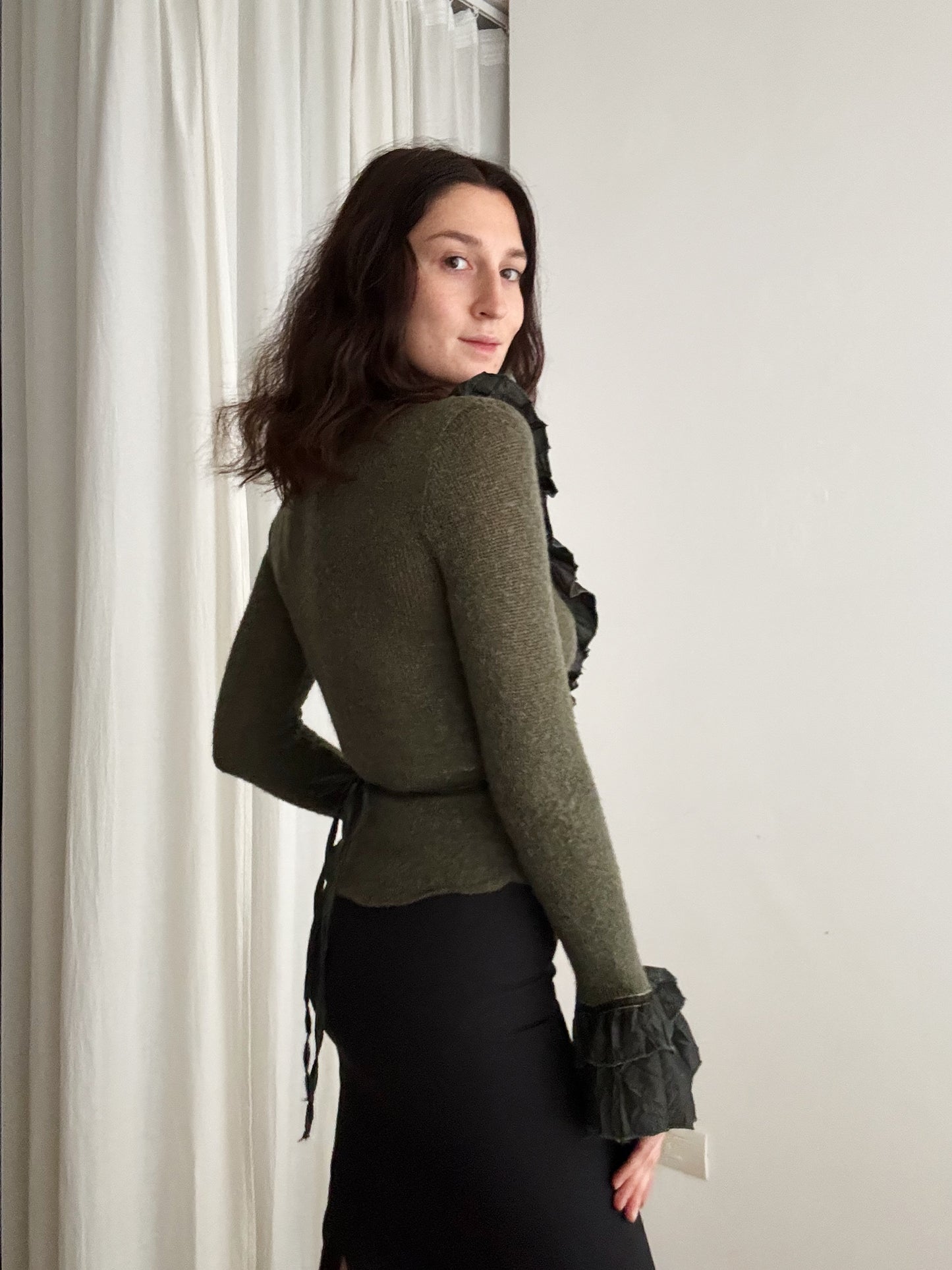 Cardigan verde con rouches S