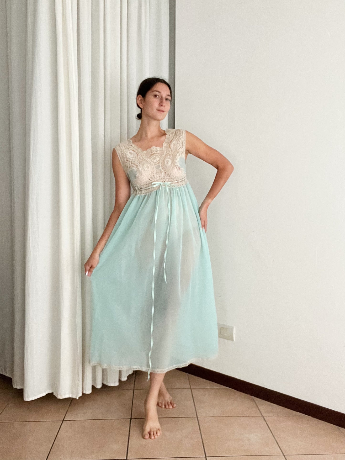 Sottoveste turchese pizzo M