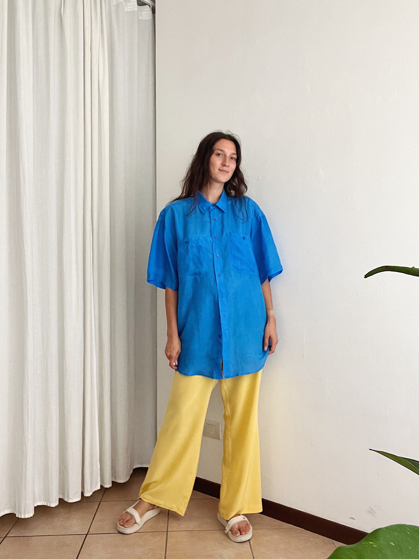 Camicia seta blu elettrico L