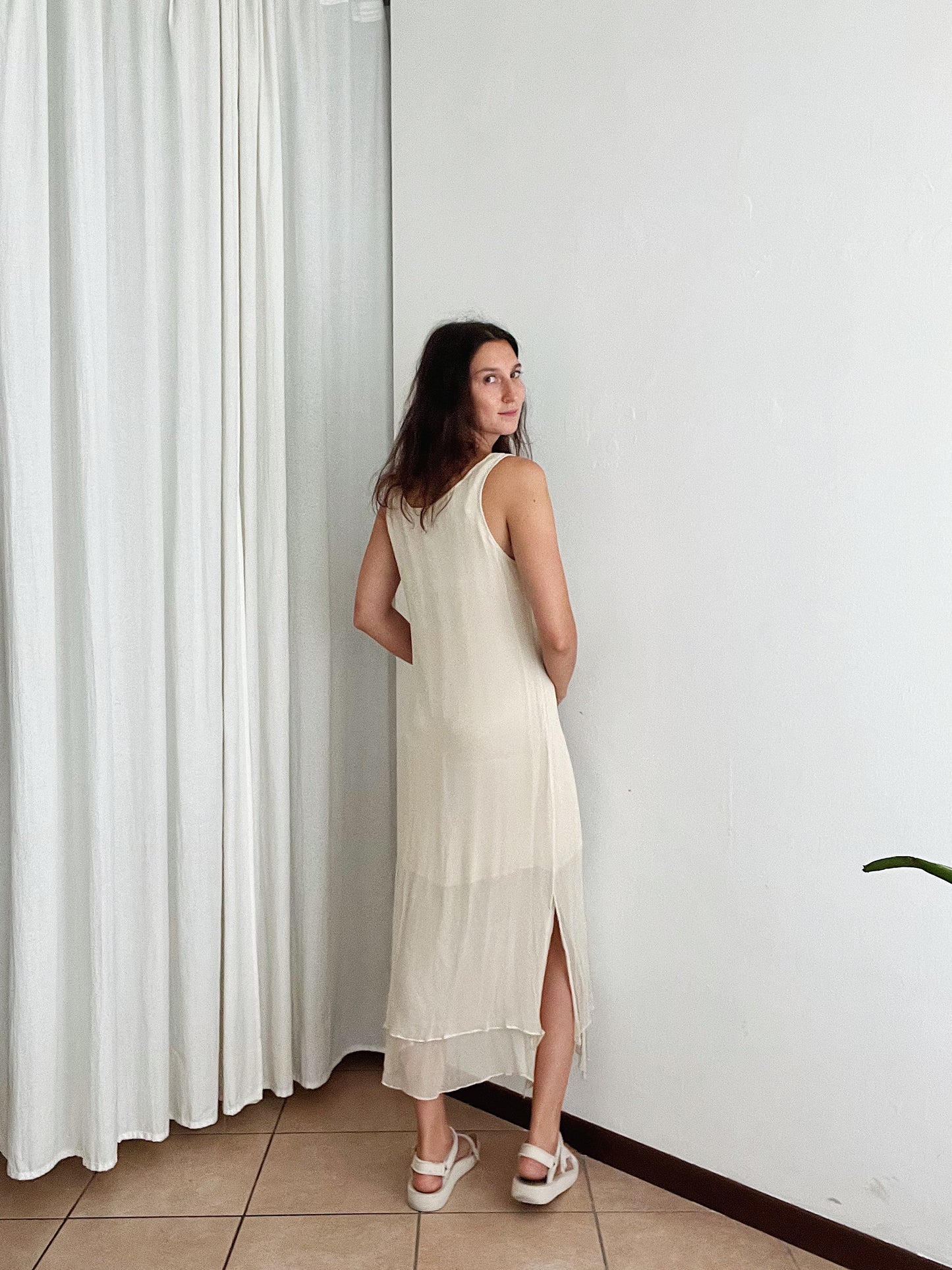 Abito in seta beige M