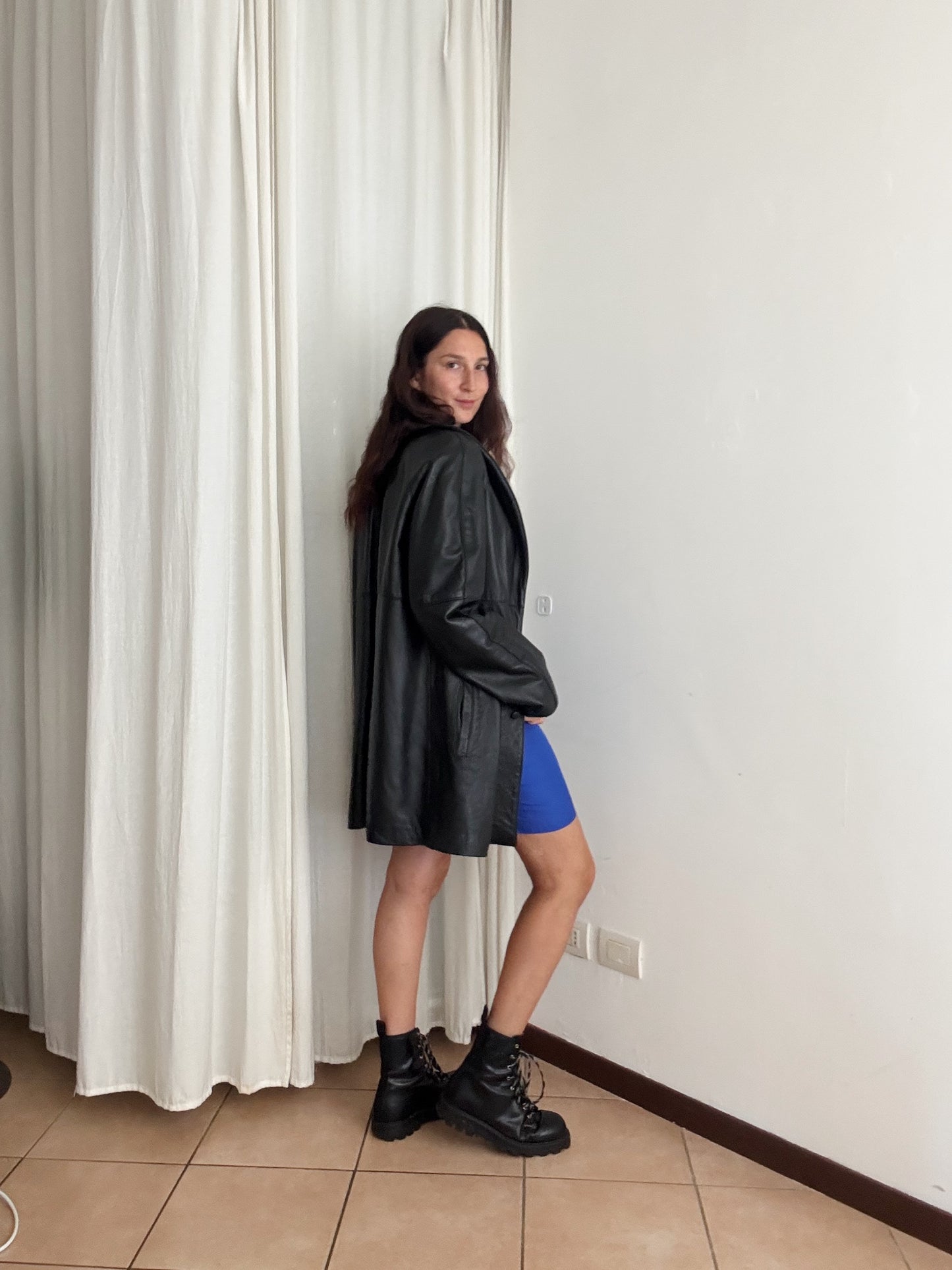 Giacca in pelle nera unisex L
