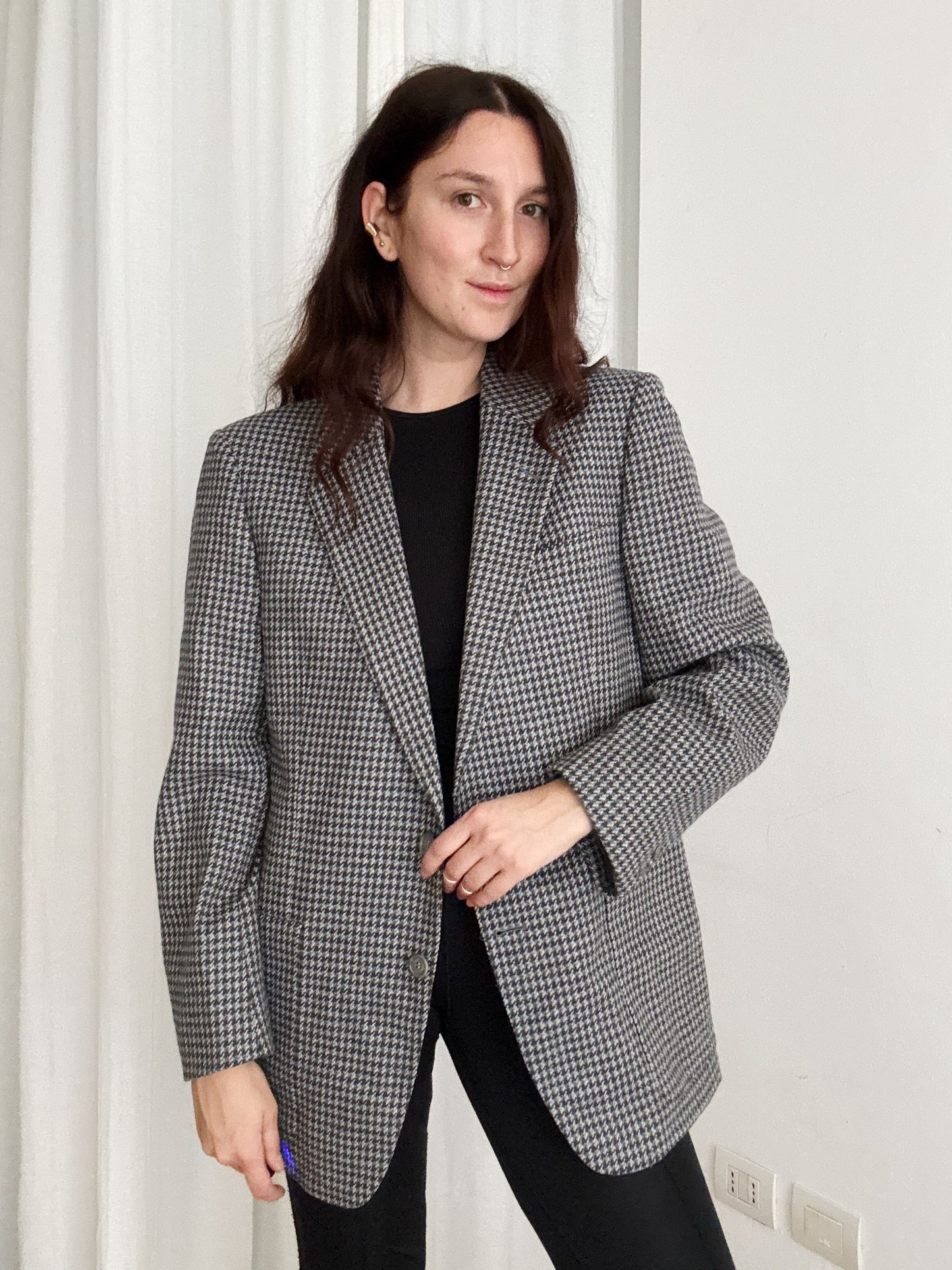 Blazer lana blu grigio L