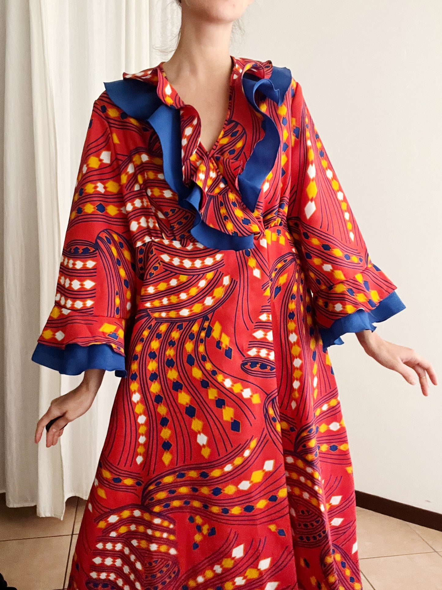Vestaglia abito rosso blu 50