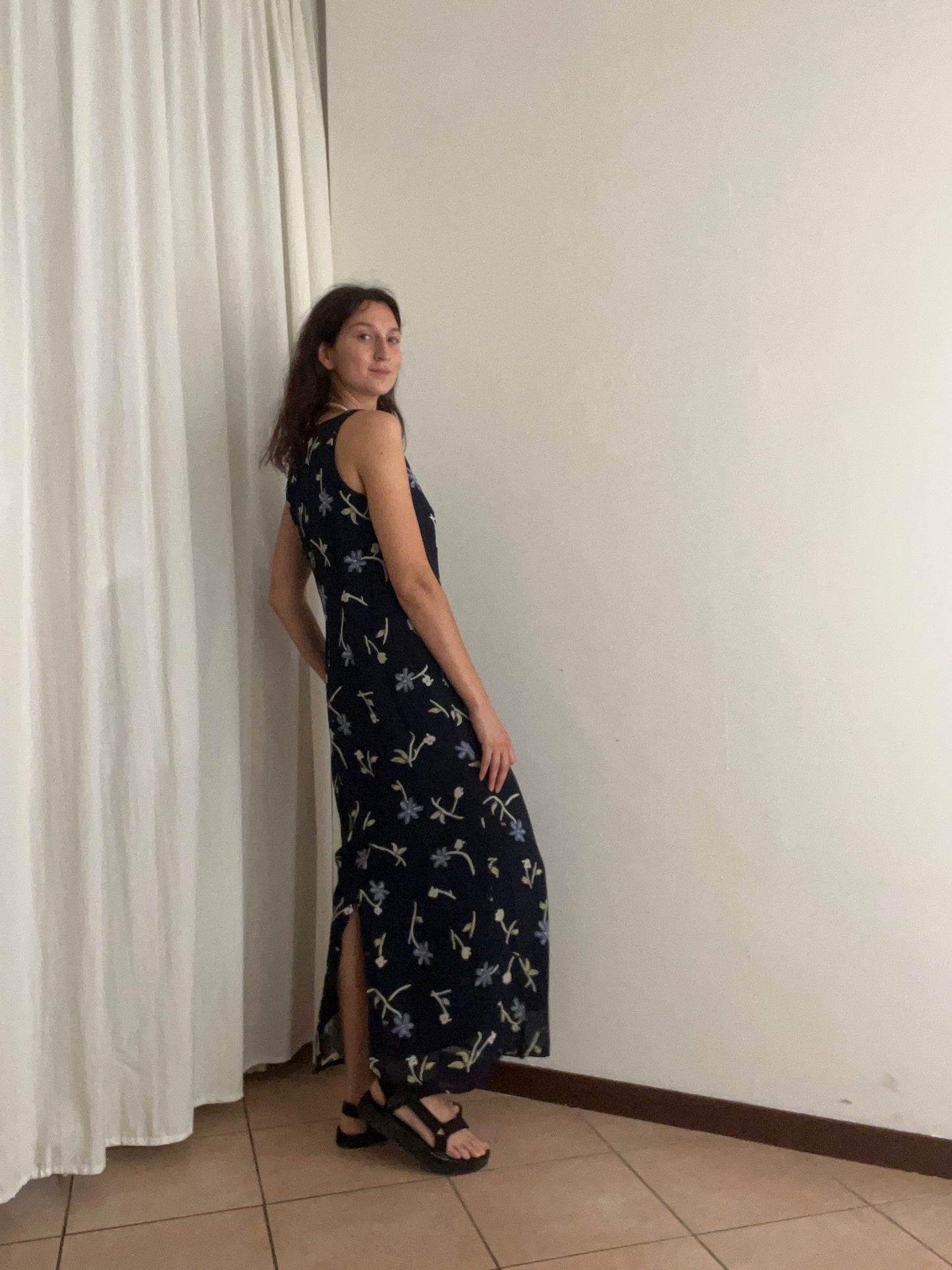 Abito lungo floreale blu M