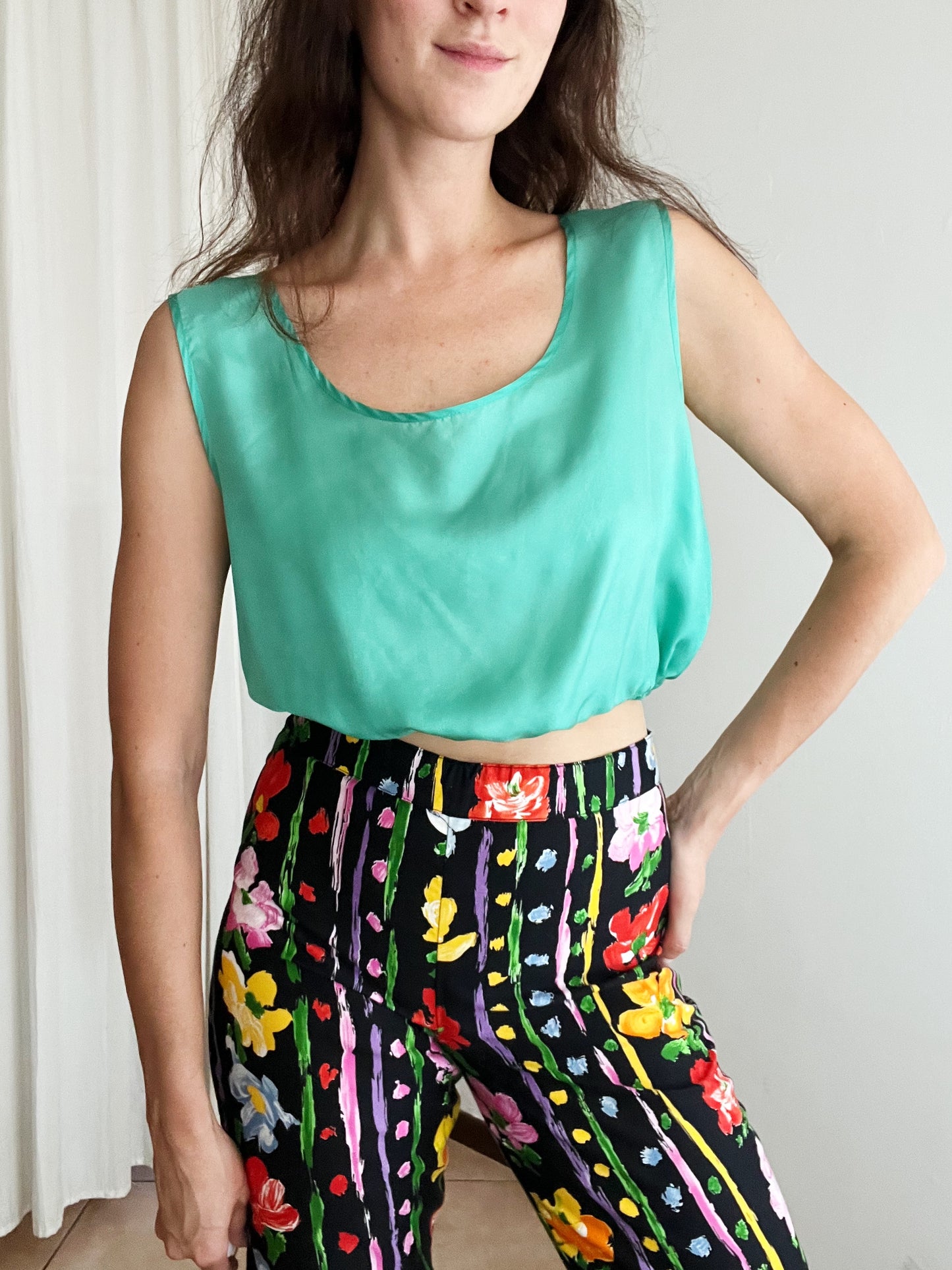 Top in seta verde M
