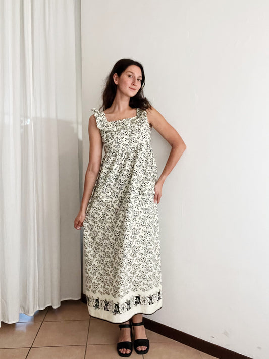 Abito color crema fiori neri S/M