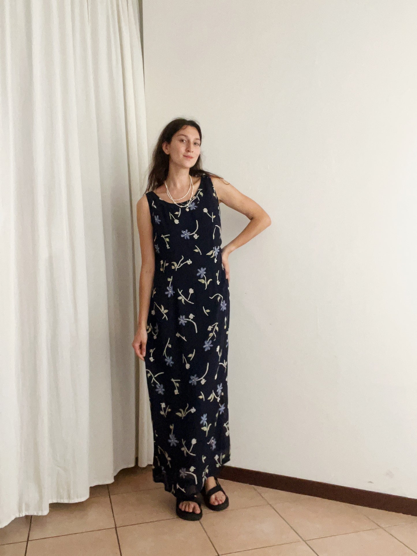 Abito lungo floreale blu M