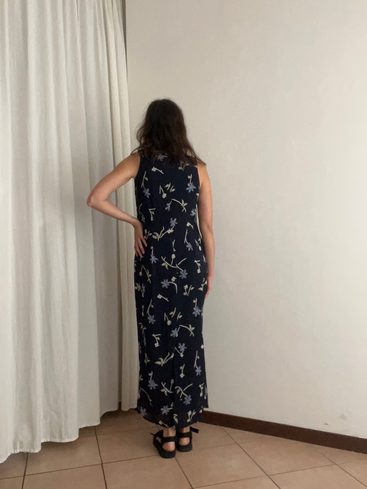 Abito lungo floreale blu M