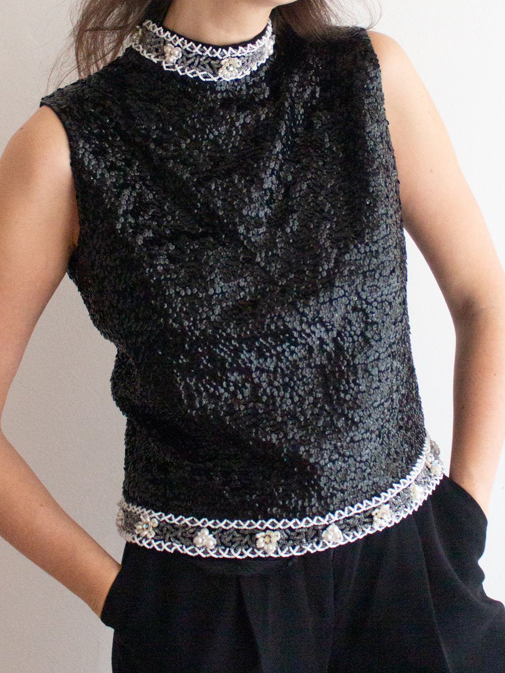 Top paillettes nere 42