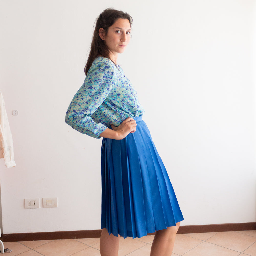 Camicia seta floreale azzurra L