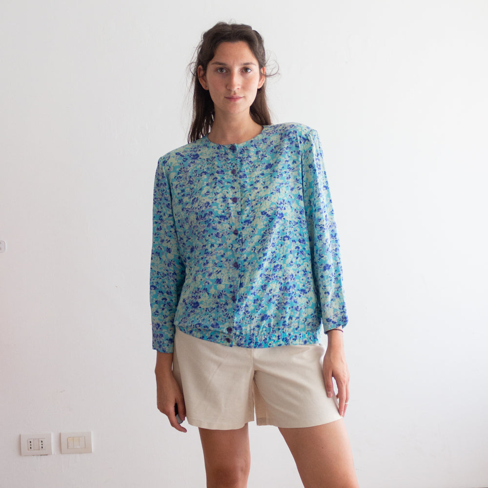 Camicia seta floreale azzurra L