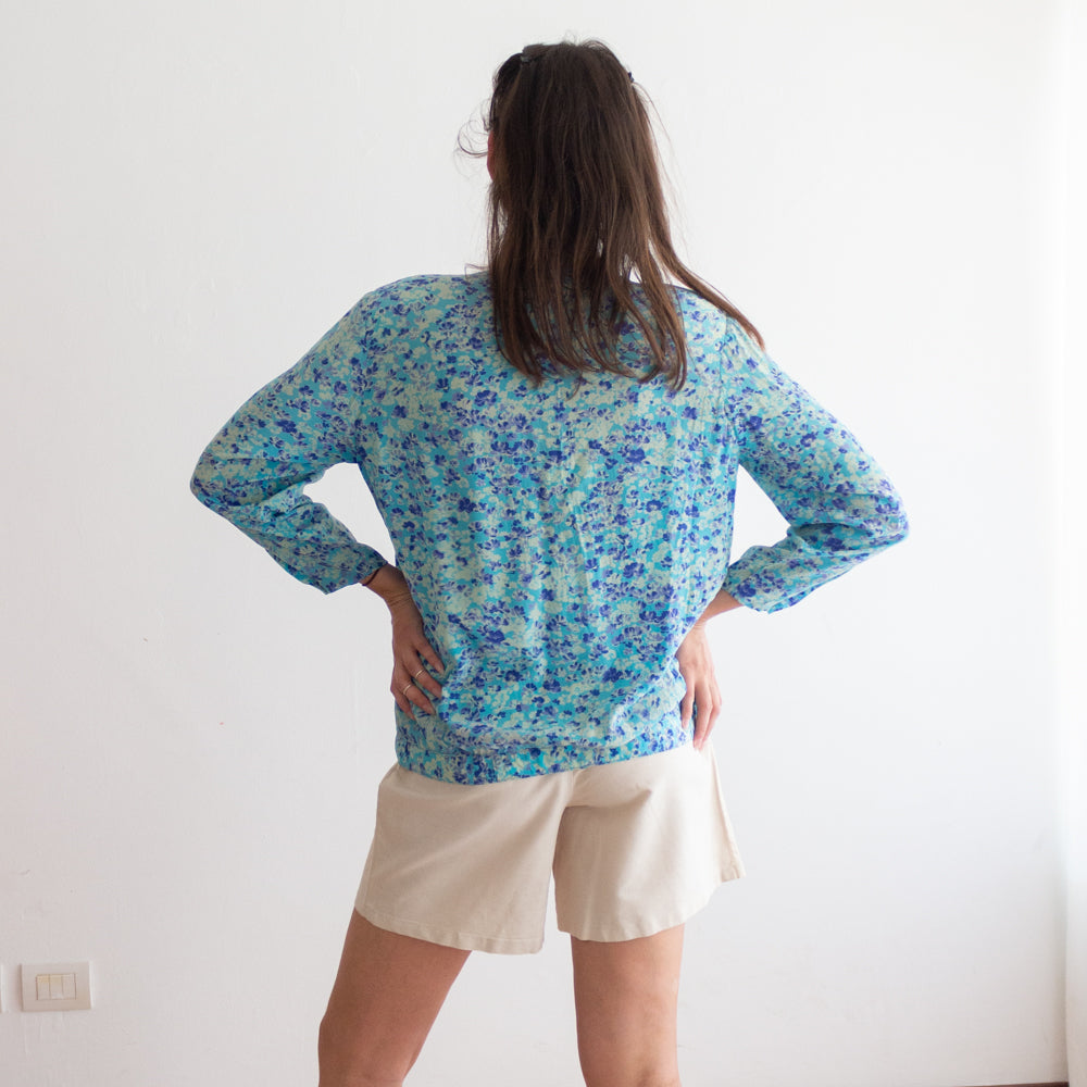 Camicia seta floreale azzurra L