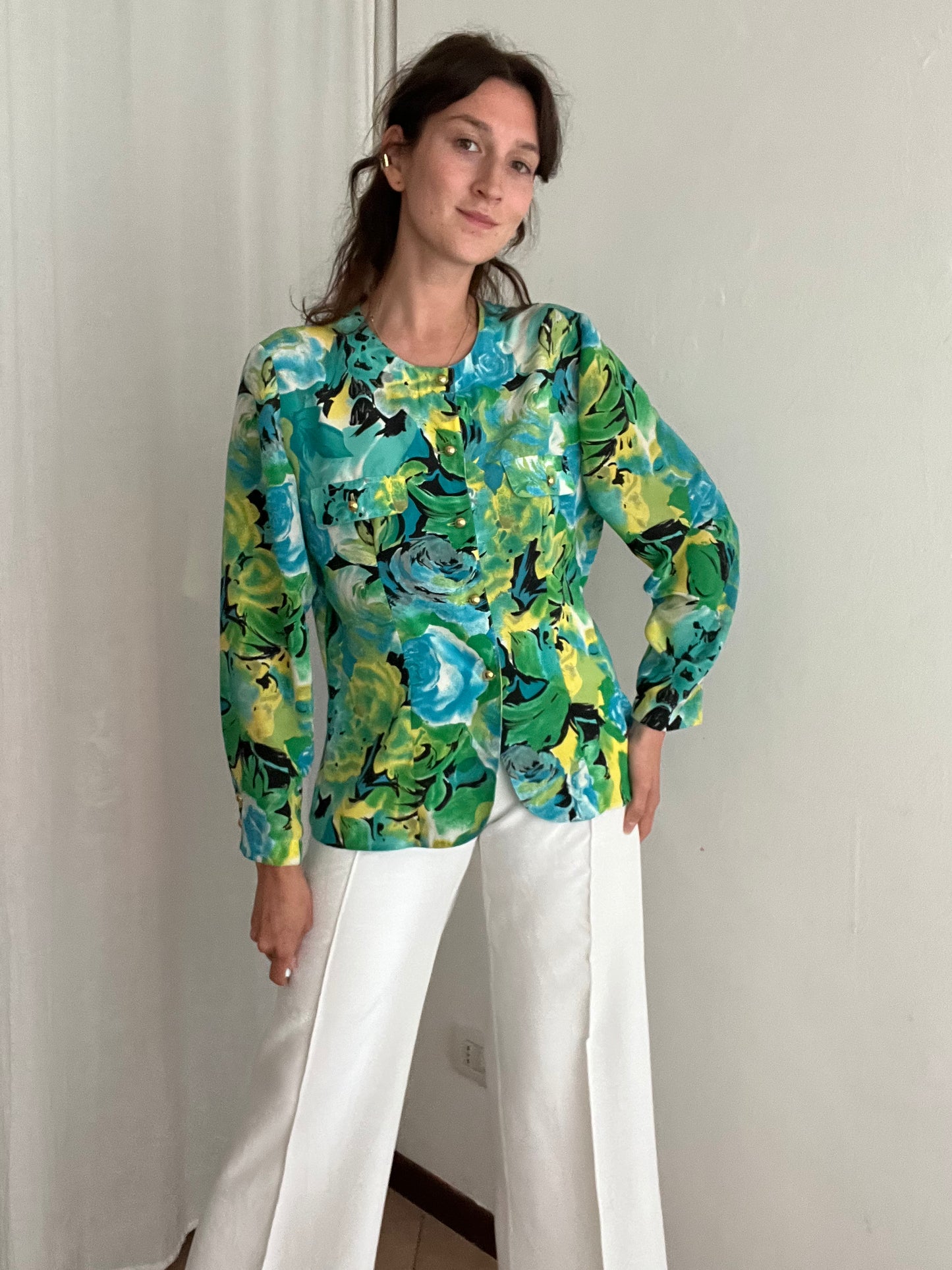 Camicia verde floreale 46
