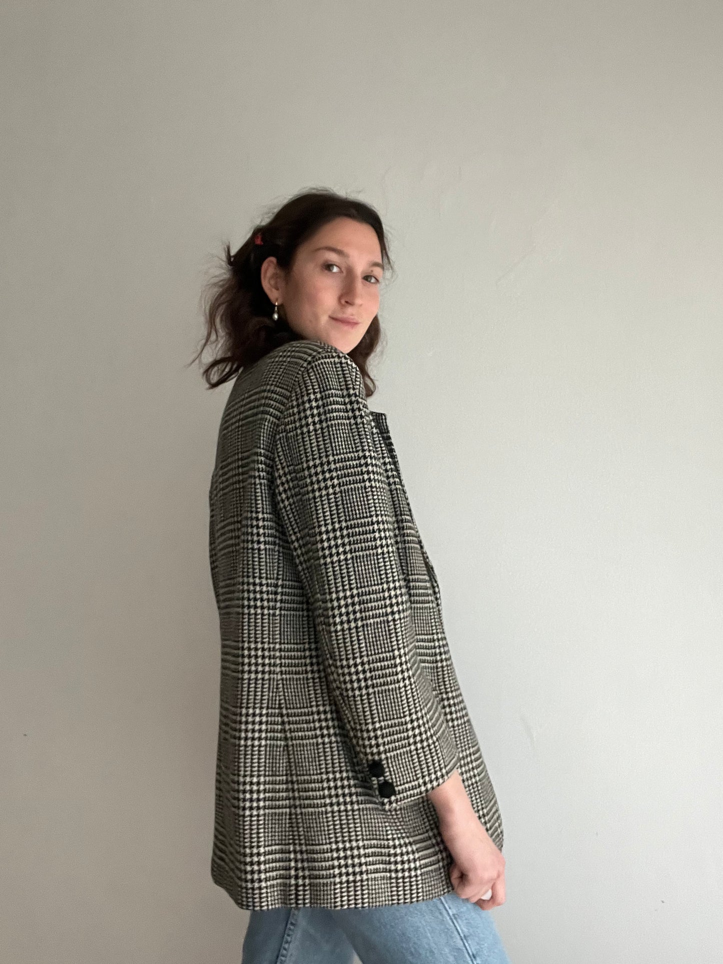 Blazer pied de poule colletto velluto 46