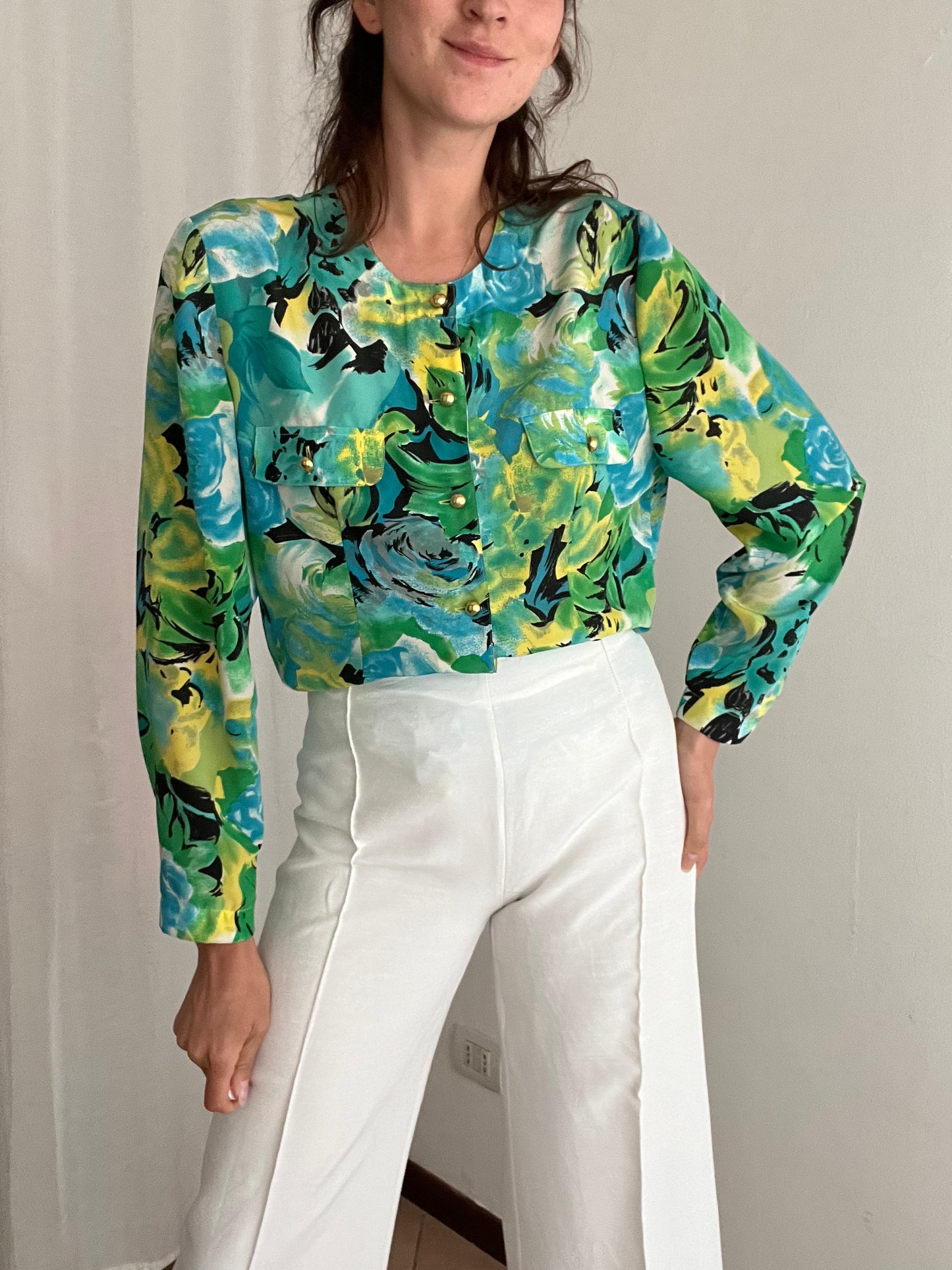 Camicia verde floreale 46