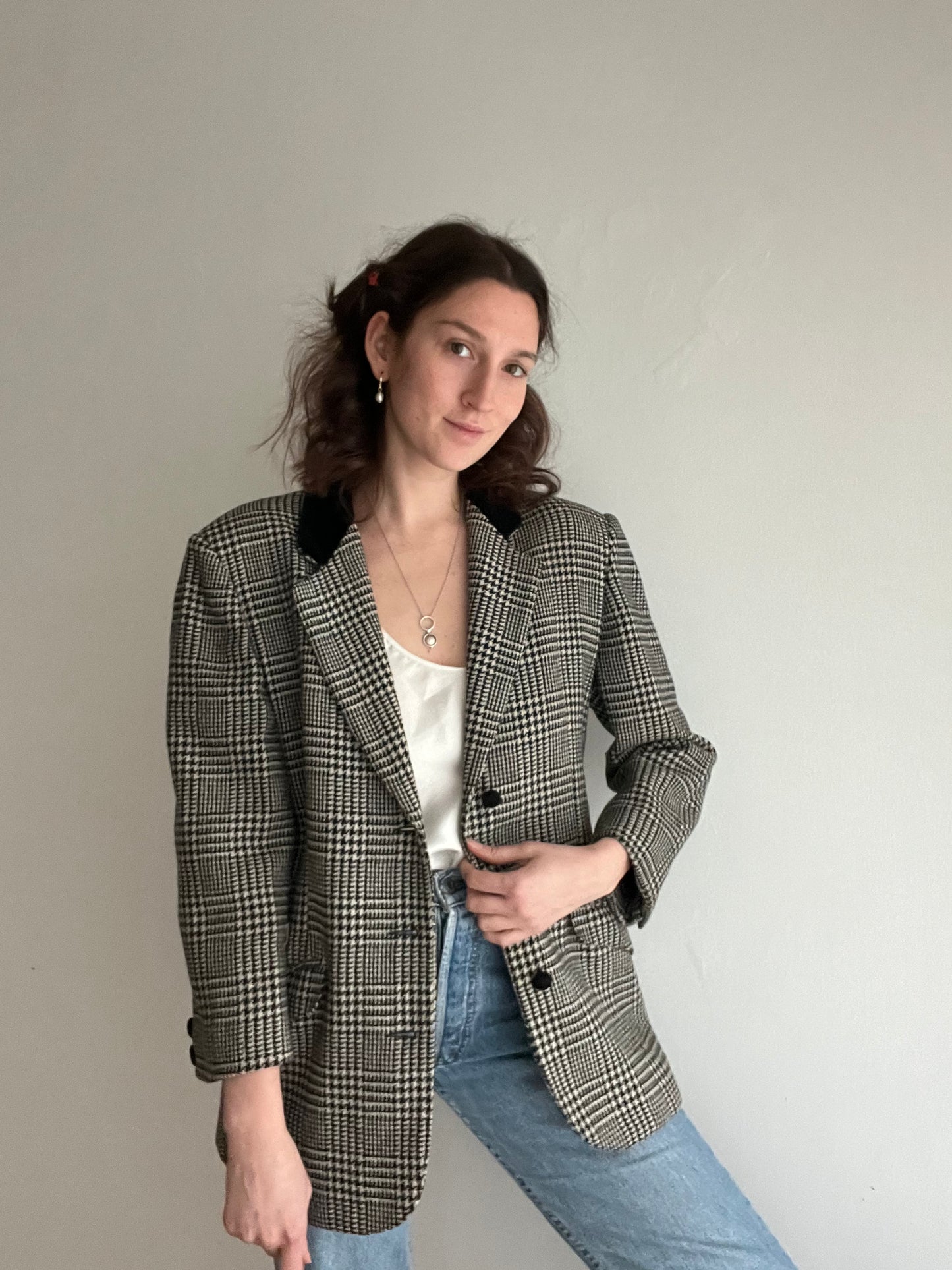 Blazer pied de poule colletto velluto 46