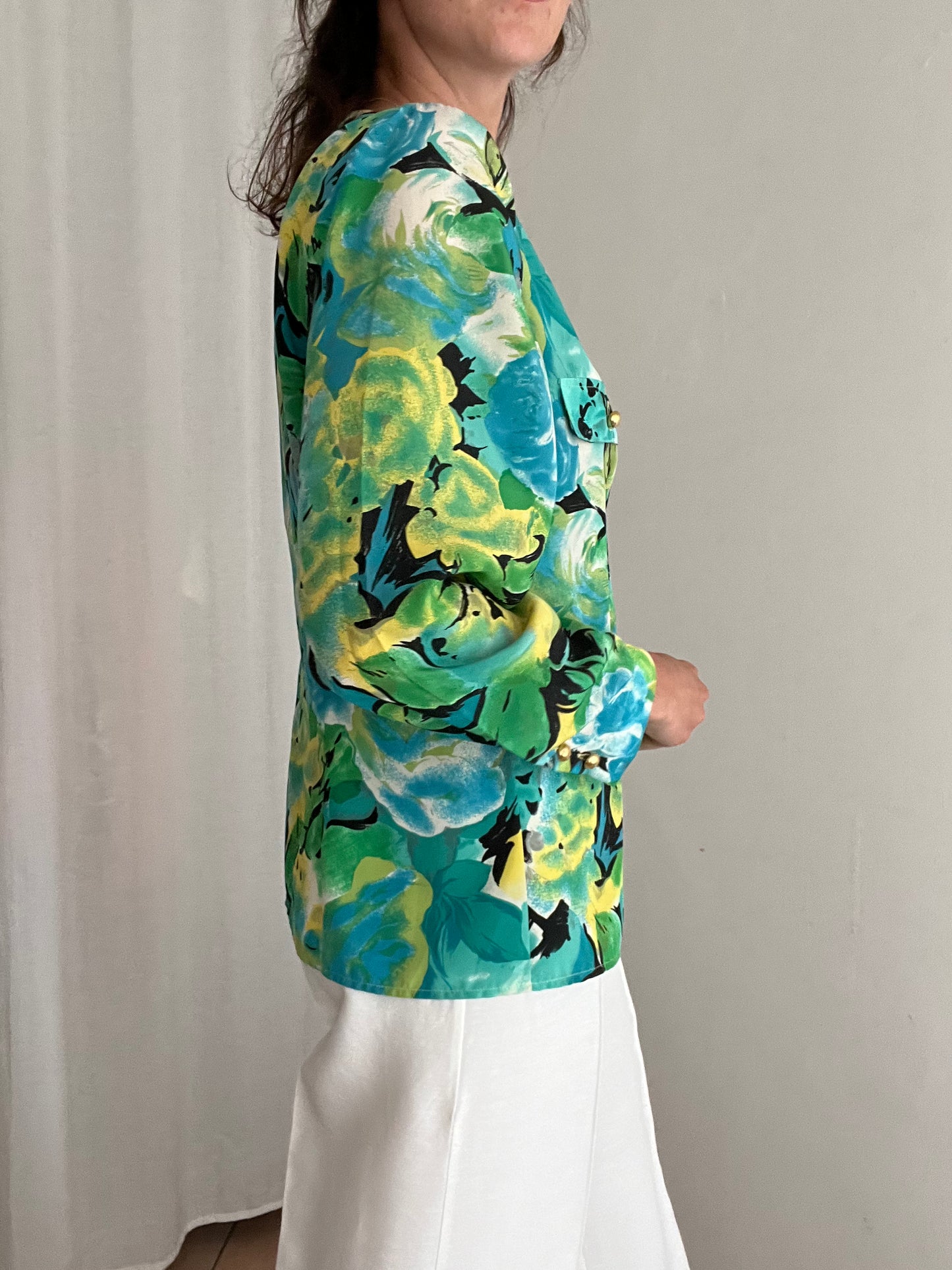 Camicia verde floreale 46