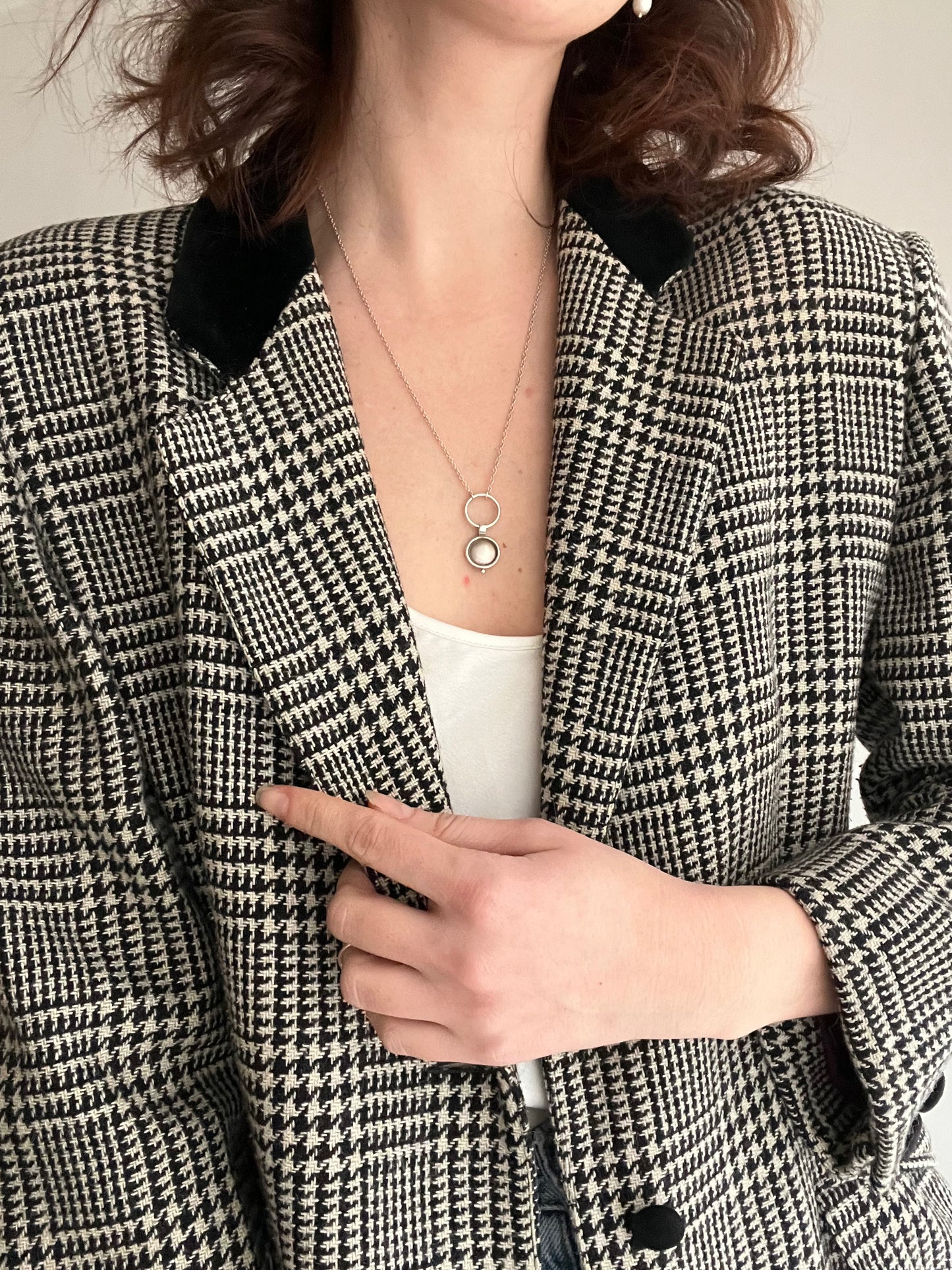 Blazer pied de poule colletto velluto 46