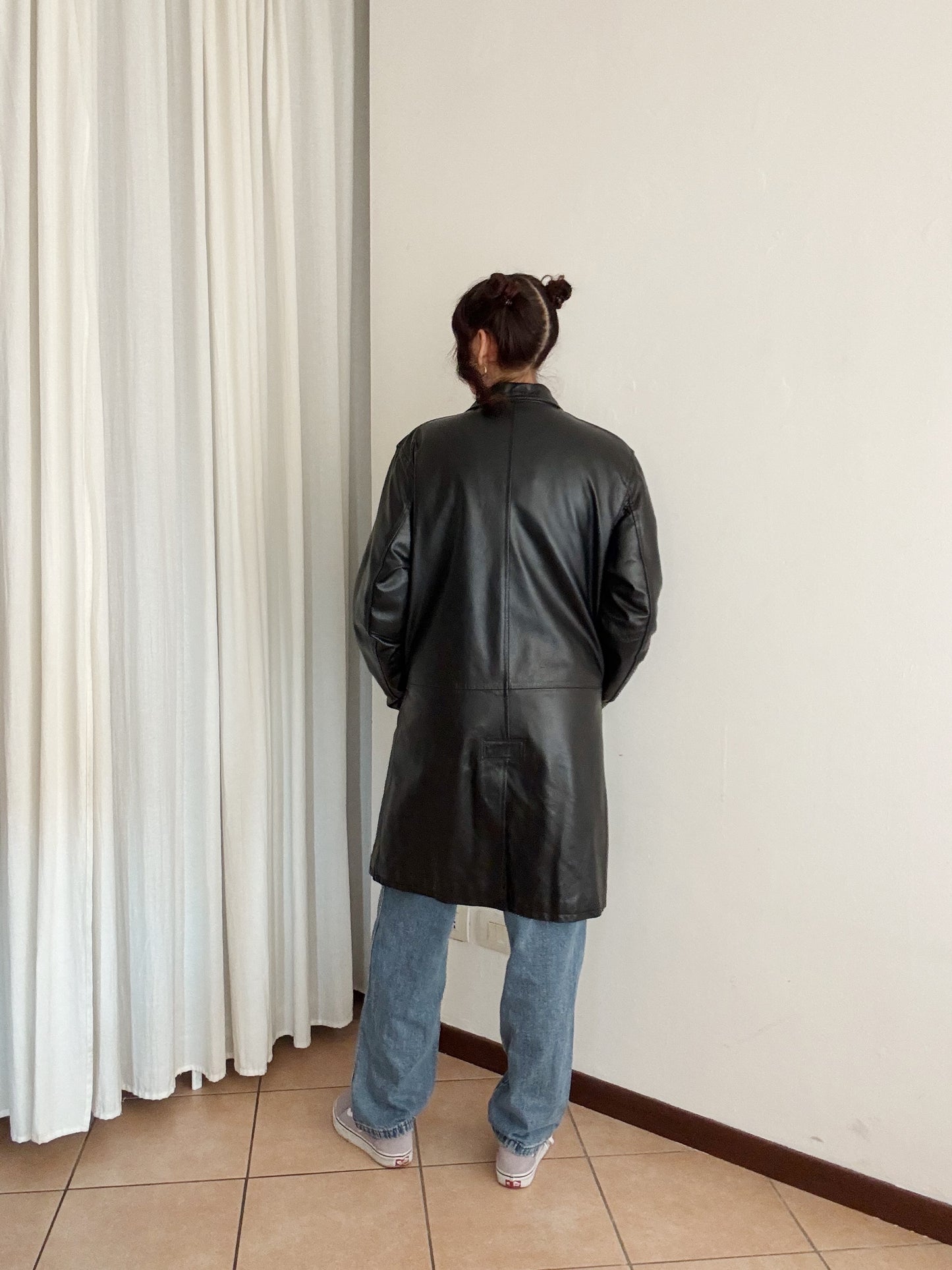 Giacca in pelle nera unisex M