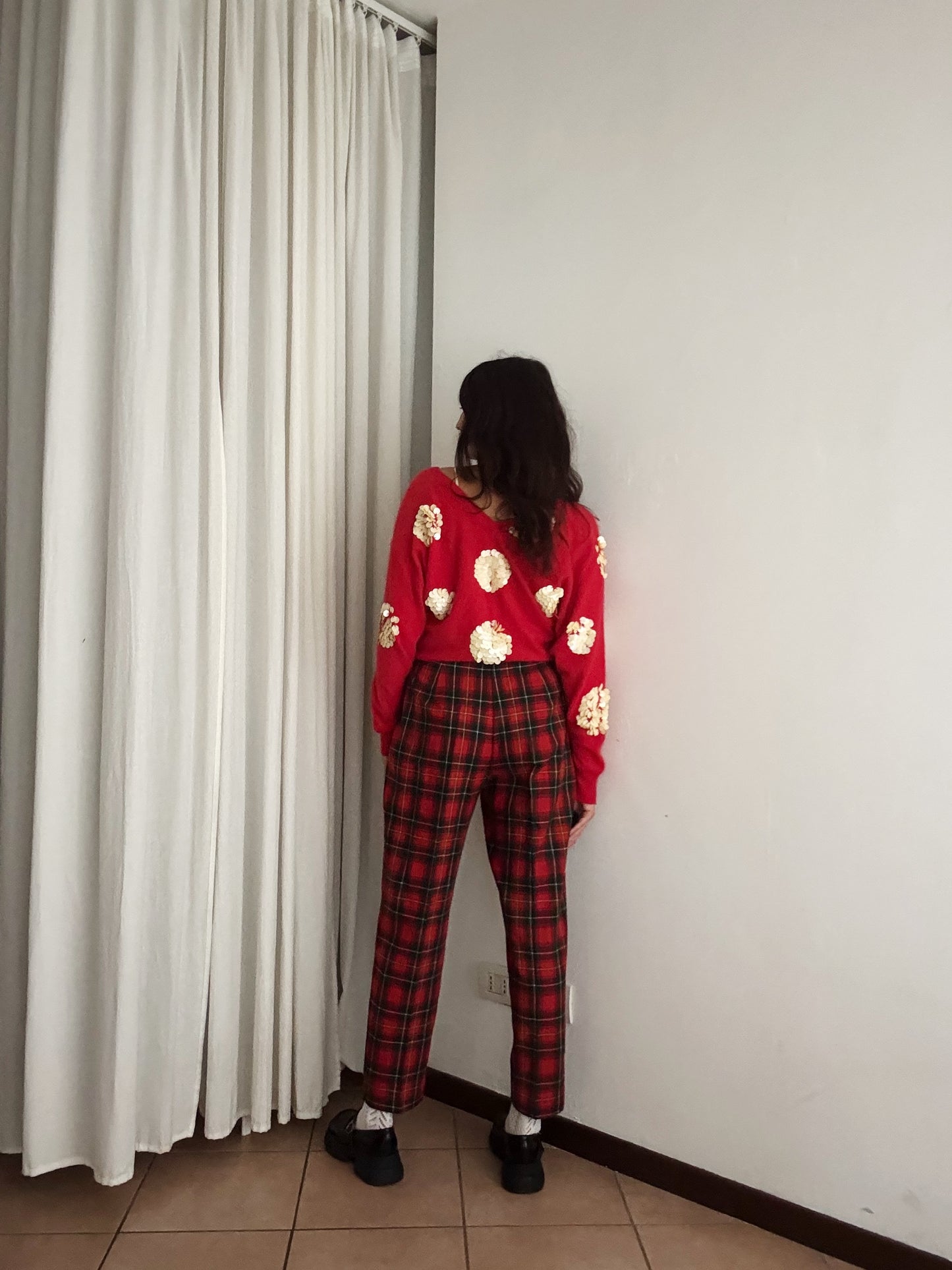 Pantaloni tartan rosso 44