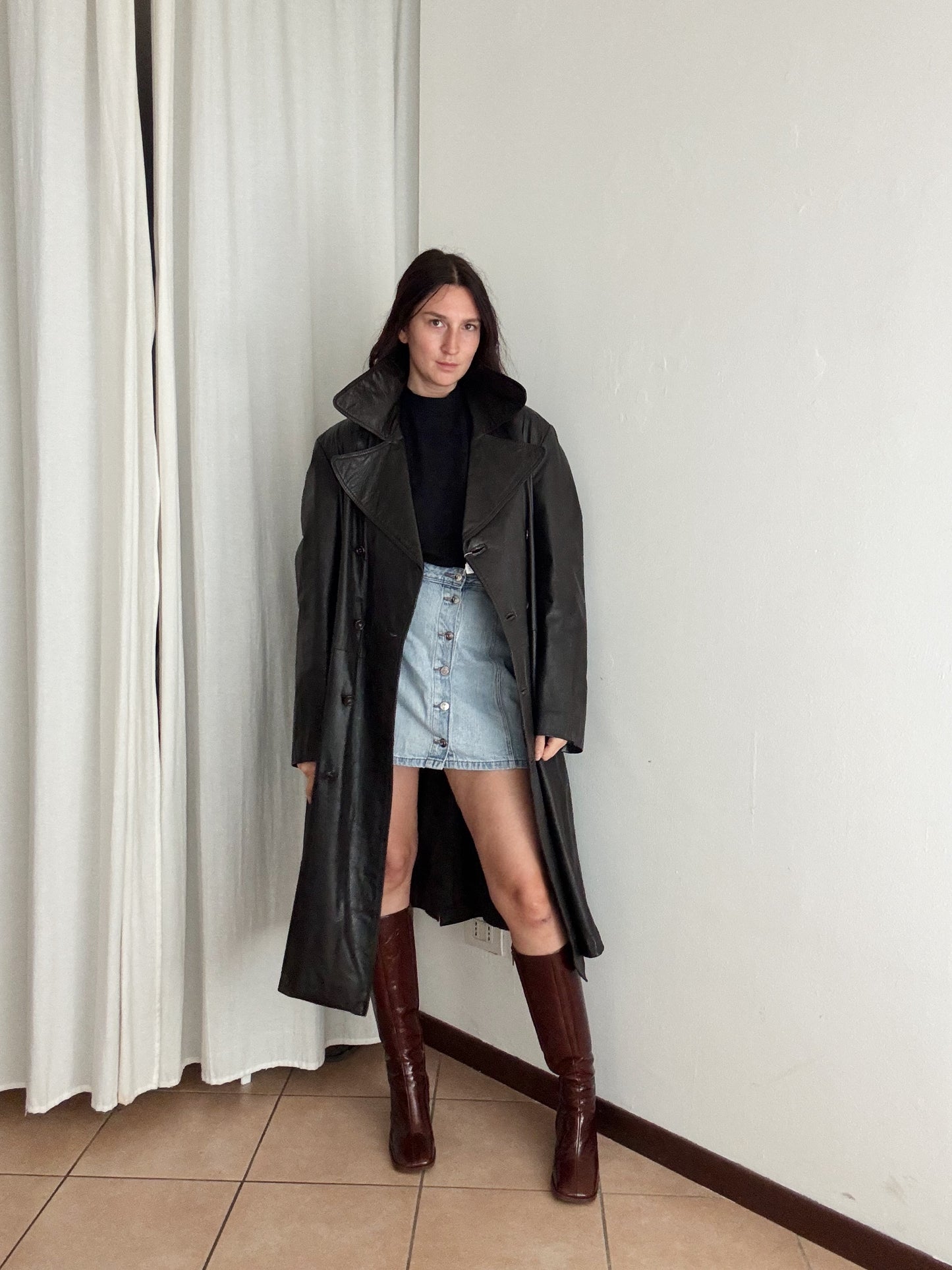 Trench in pelle marrone unisex XL