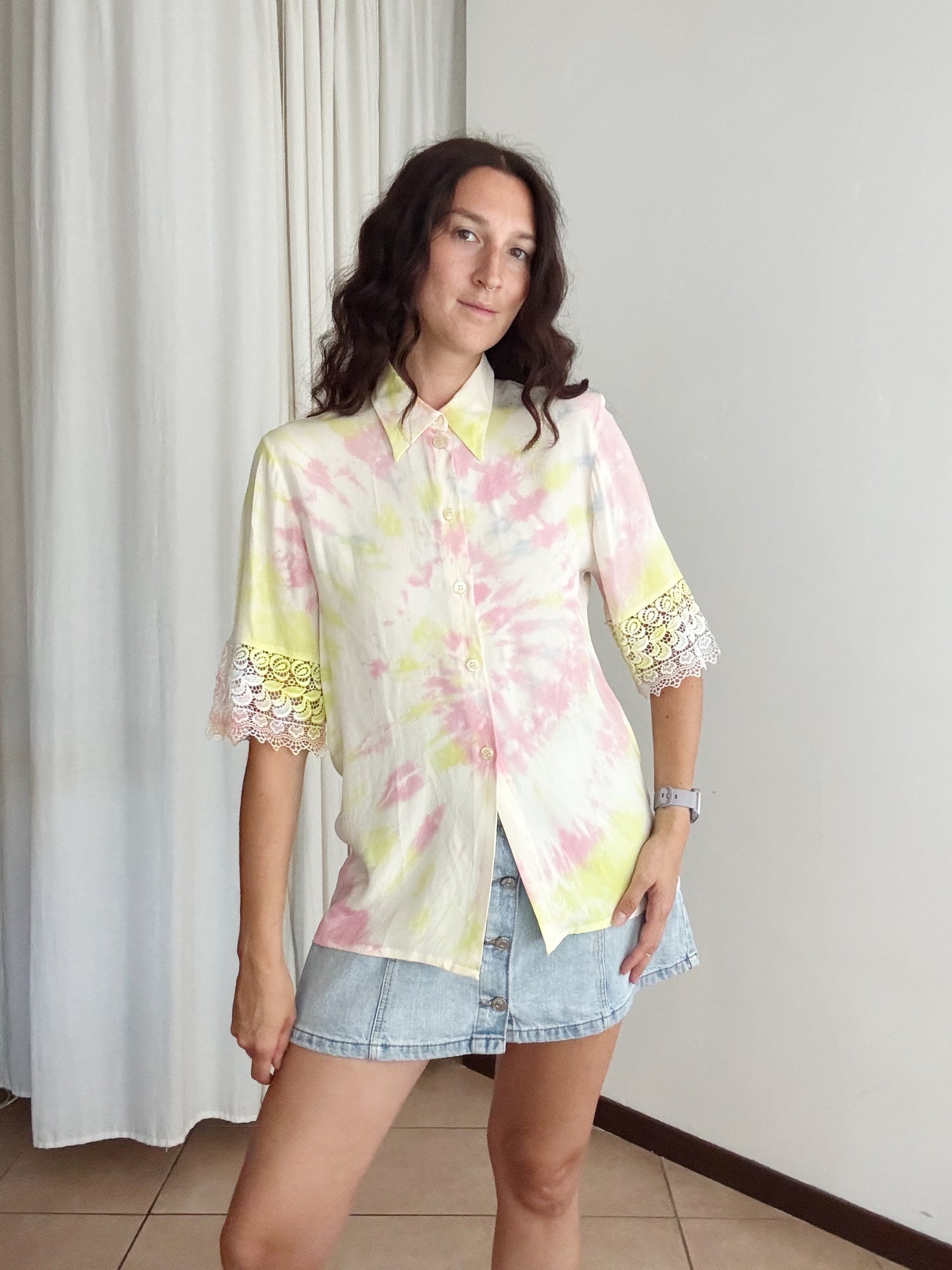 Camicia in seta tie dye con pizzo M