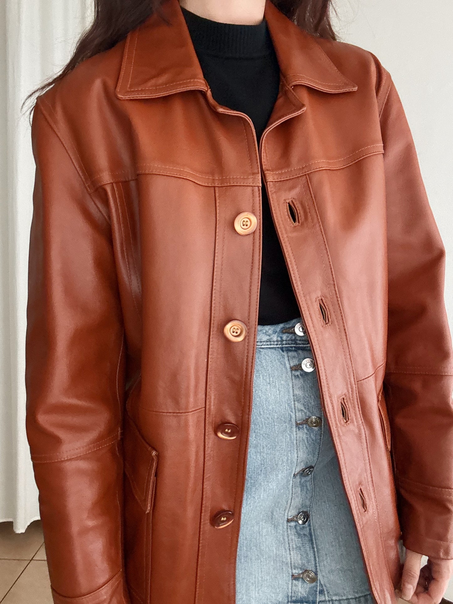 Giacca in pelle mattone unisex L