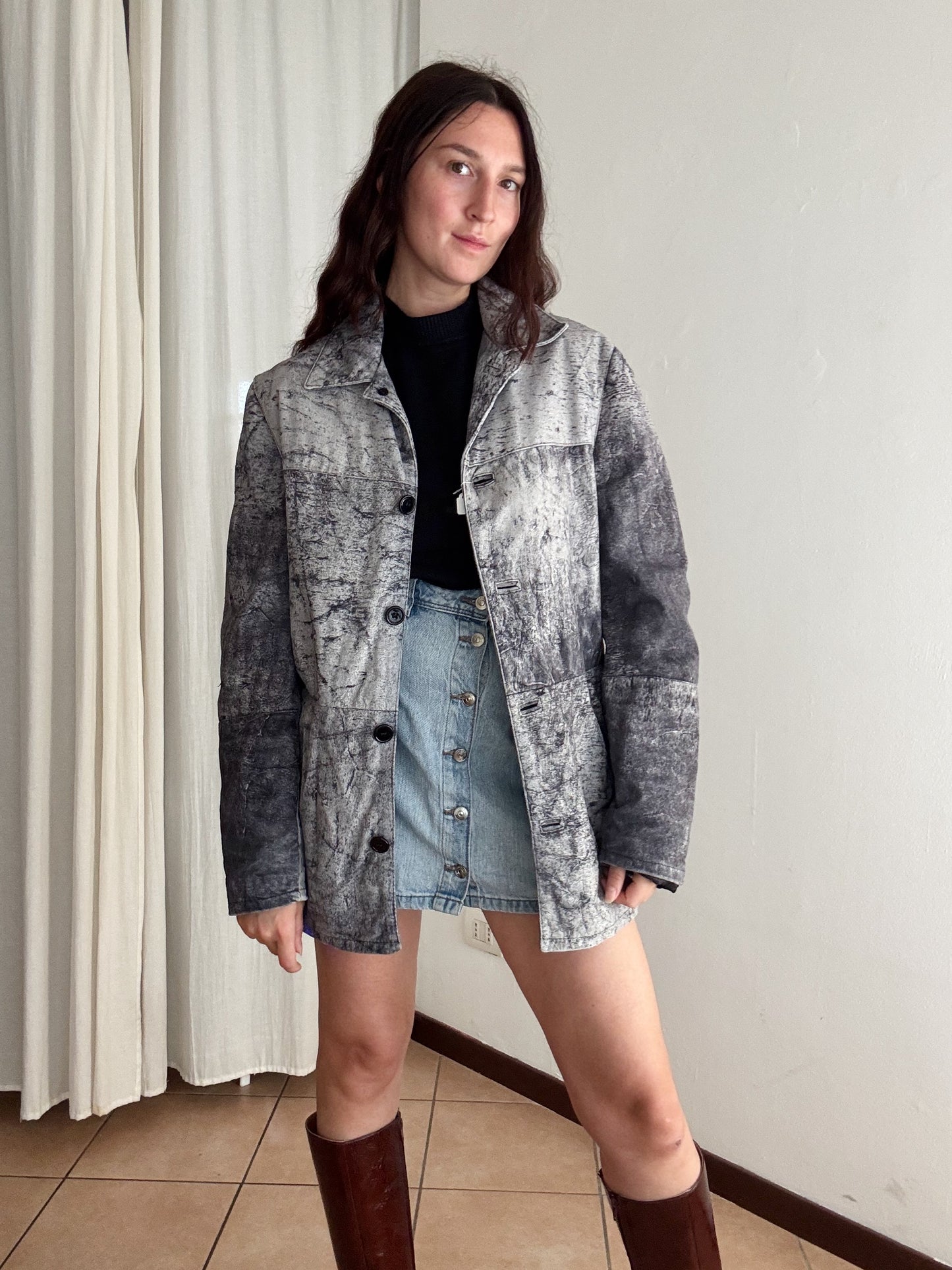 Giacca in pelle grigia unisex L