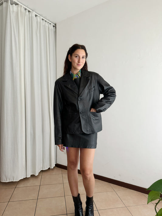 Blazer in pelle nera unisex S