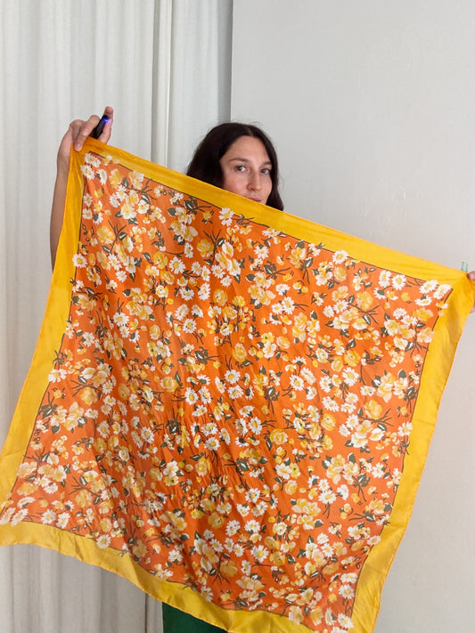Foulard seta fiori giallo 80x80