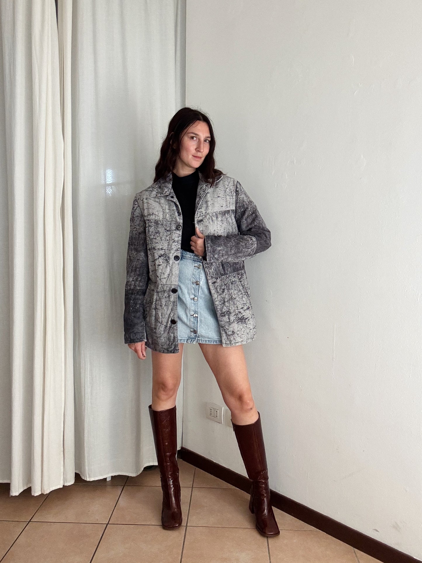 Giacca in pelle grigia unisex L