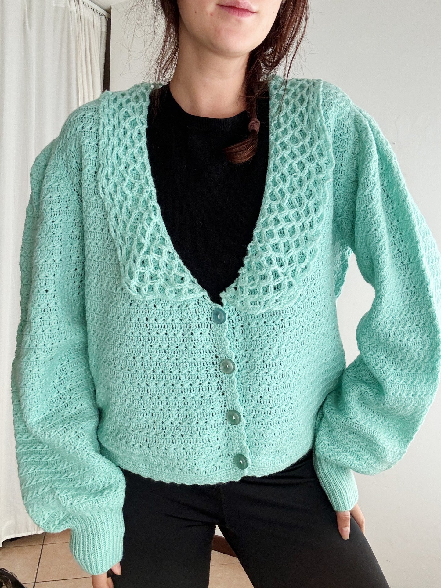 Cardigan verde acqua L