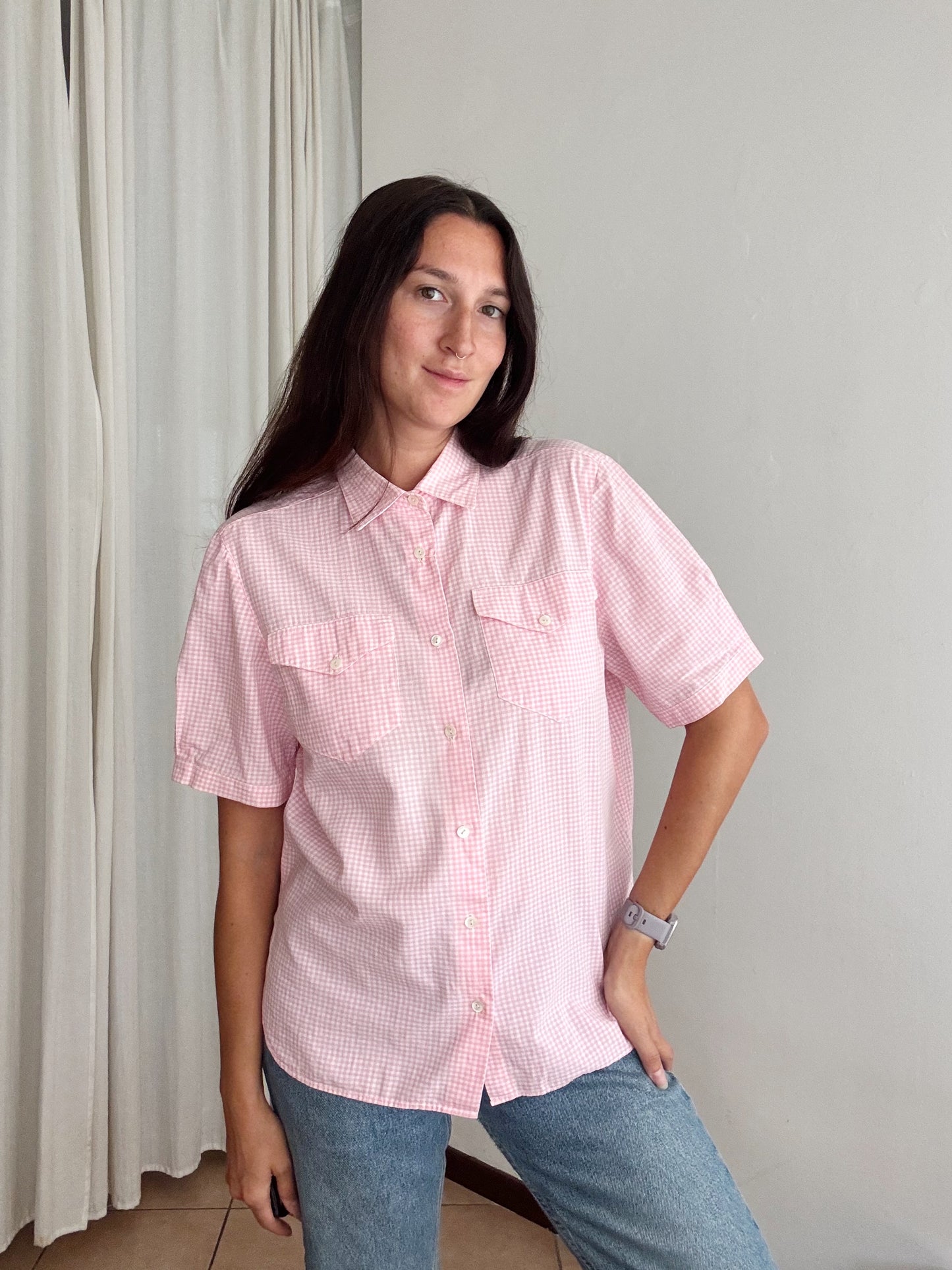 Camicia a quadretti rosa L